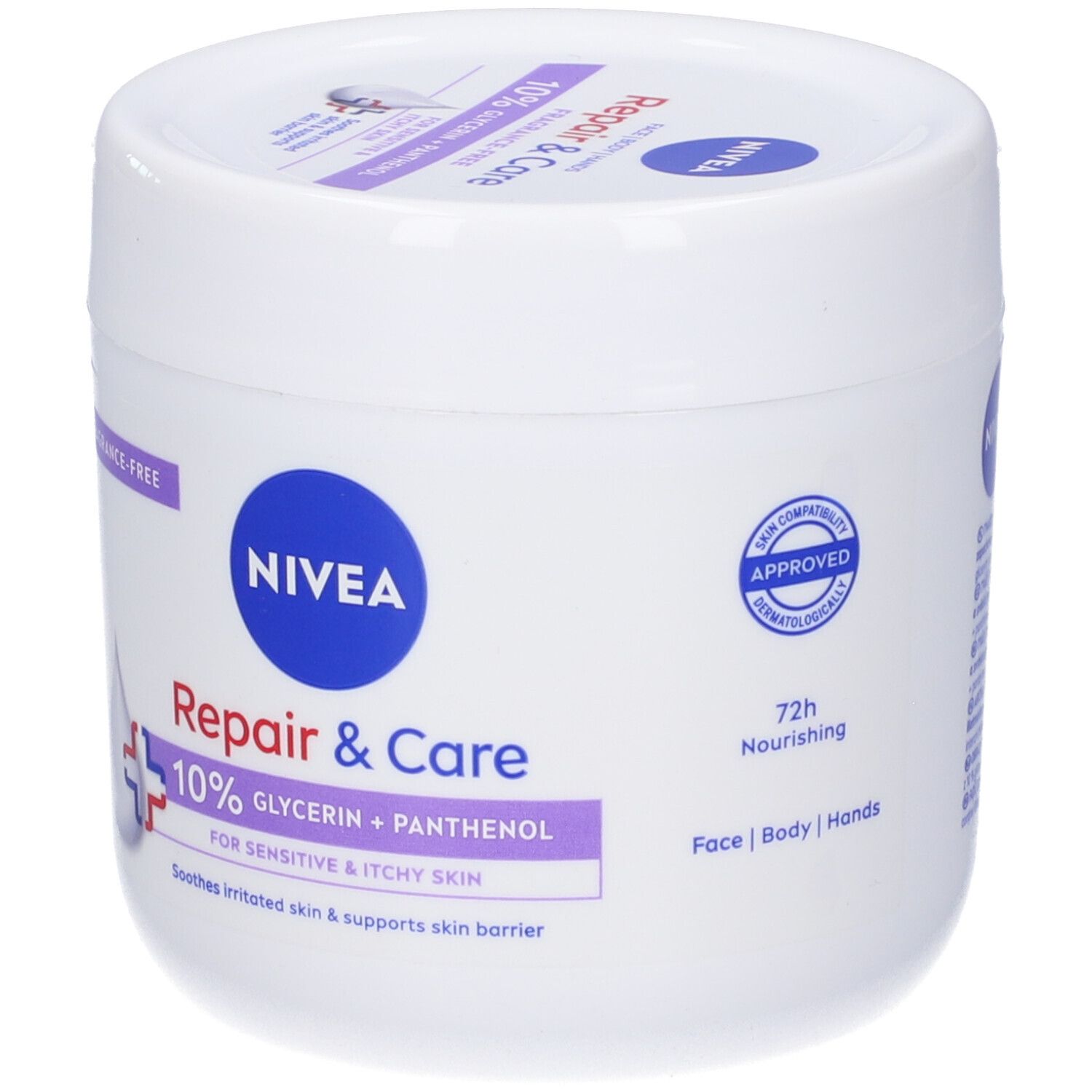 Nivea Crema Corpo Repair & Care 400 ml, Crema multiuso senza profumo per pelle sensibile e irritata