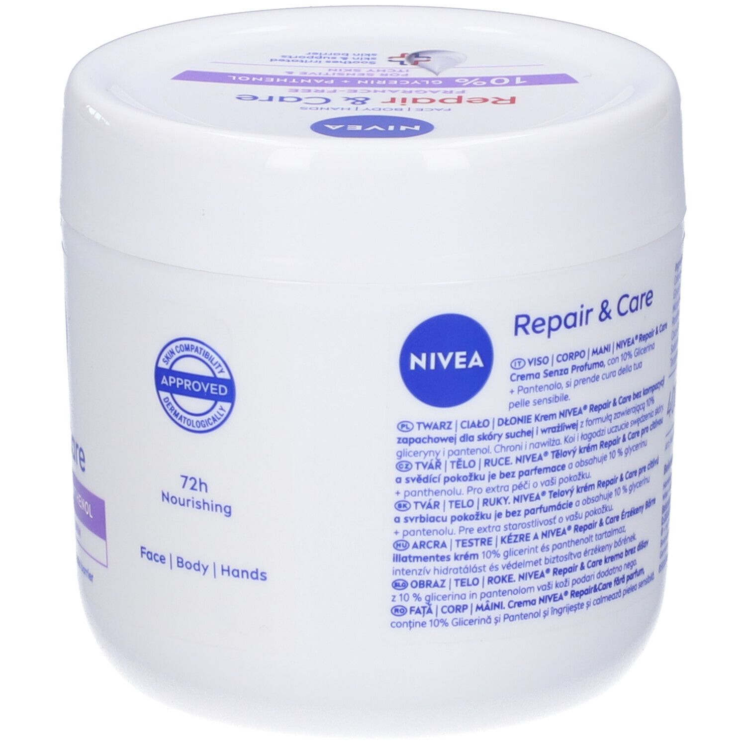 Nivea Crema Corpo Repair & Care 400 ml, Crema multiuso senza profumo per pelle sensibile e irritata