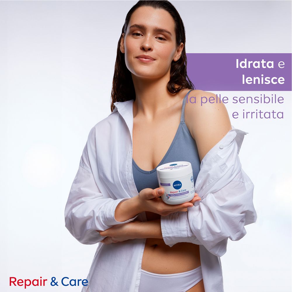 Nivea Crema Corpo Repair & Care 400 ml, Crema multiuso senza profumo per pelle sensibile e irritata