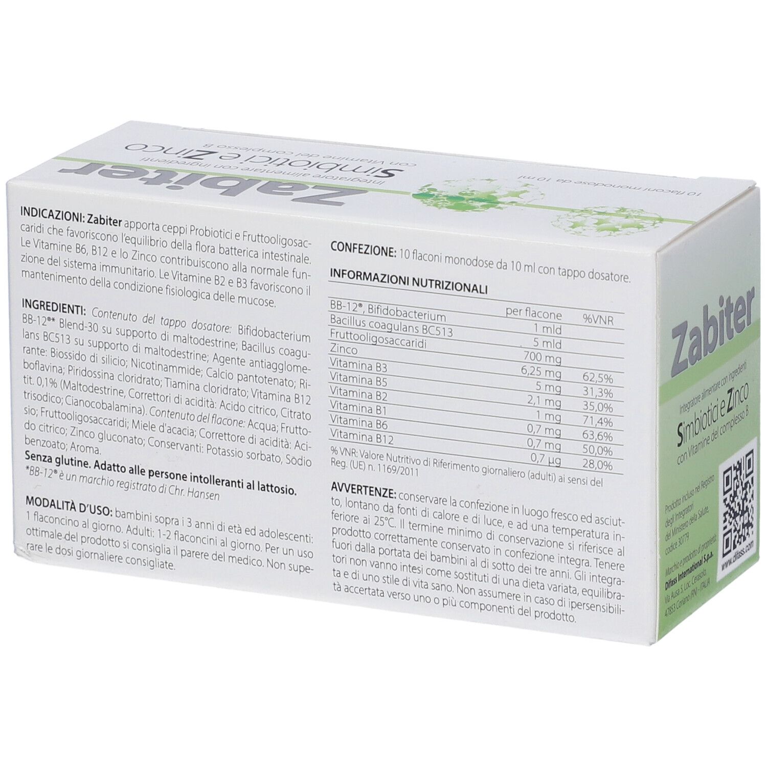 Retro scatola Zabiter. Ingredienti, informazioni nutrizionali e istruzioni. Confezione bianca.