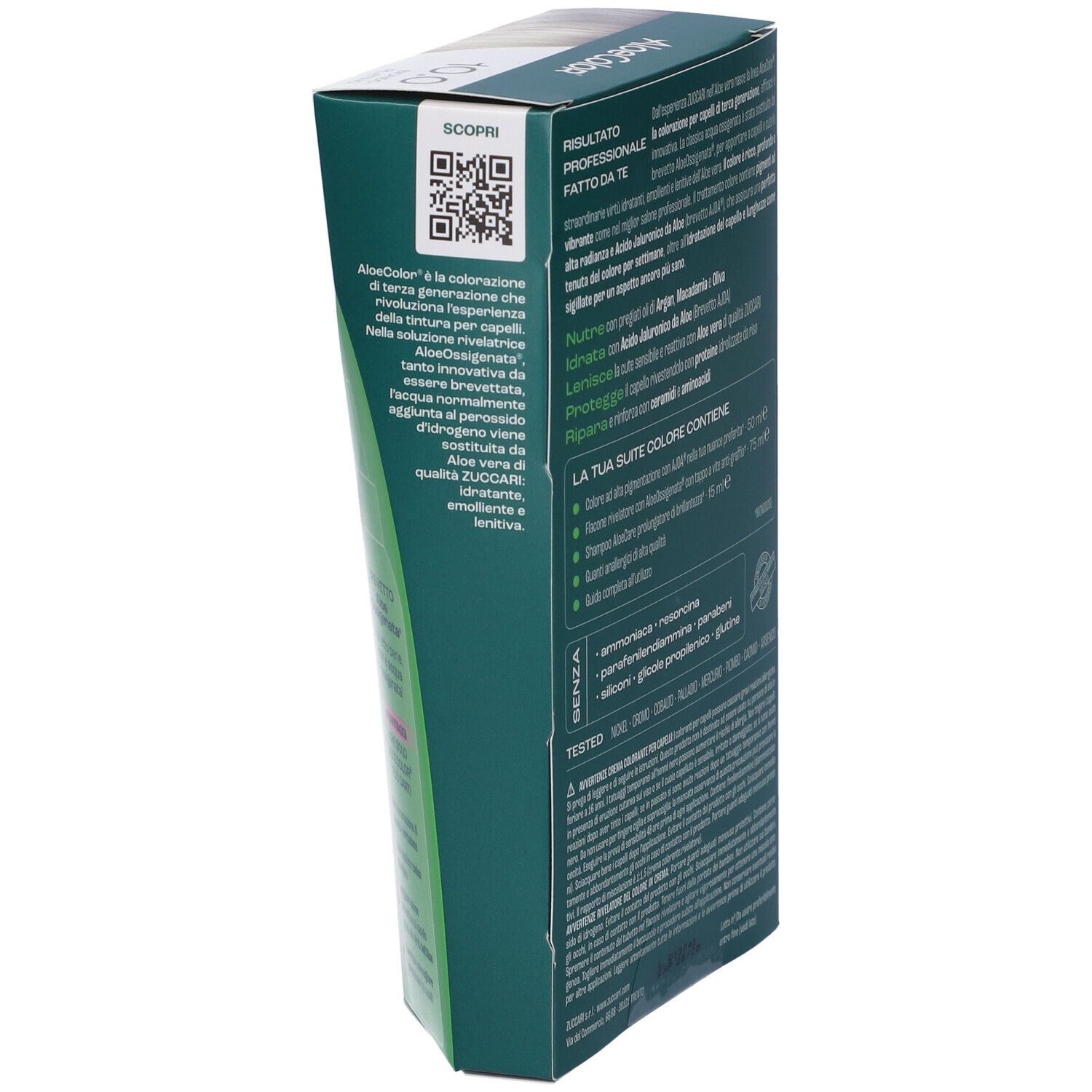 ALOECOLOR 10.0-biondo platino. Confezione con testo e informazioni sul prodotto. Include una bottiglia con applicatore.