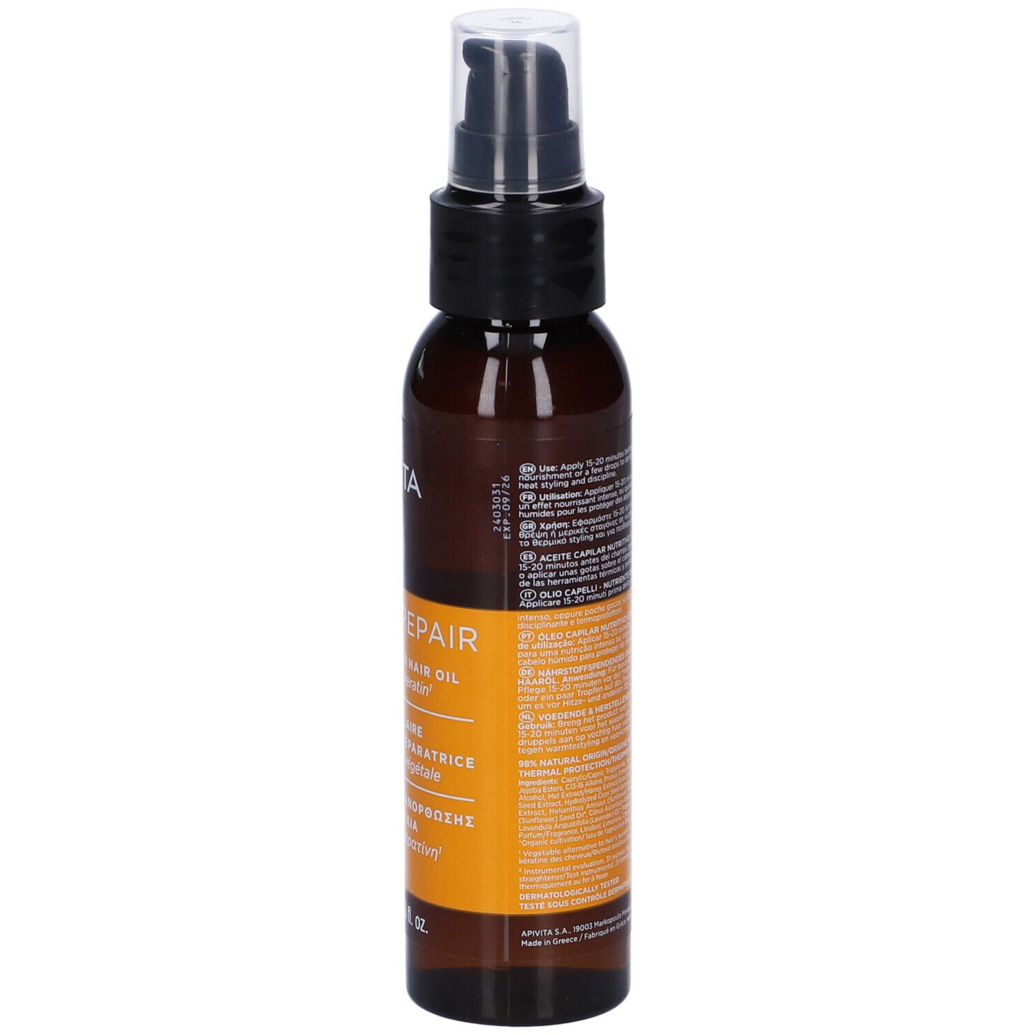 Apivita Keratin Repair Olio Capelli Nutriente Riparatore