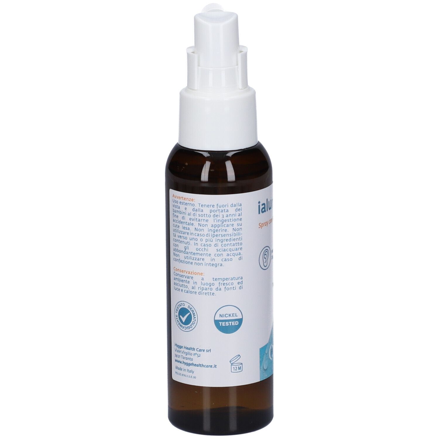 Flacone in vetro marrone da 100 ml con erogatore a pompa, testato senza nichel.