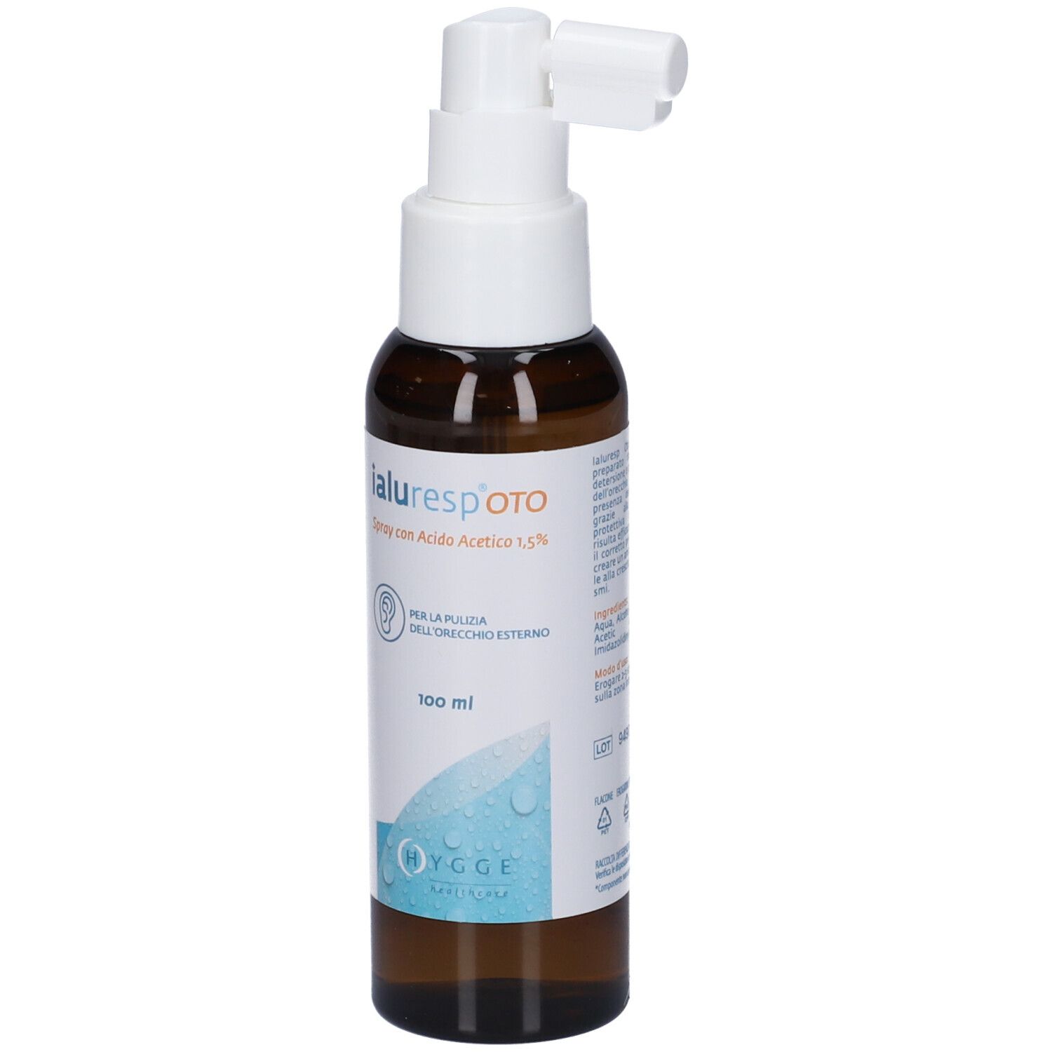 Flacone da 100 ml di spray Haluresp OTO con Acido Acetico 1,5% per il condotto uditivo esterno.