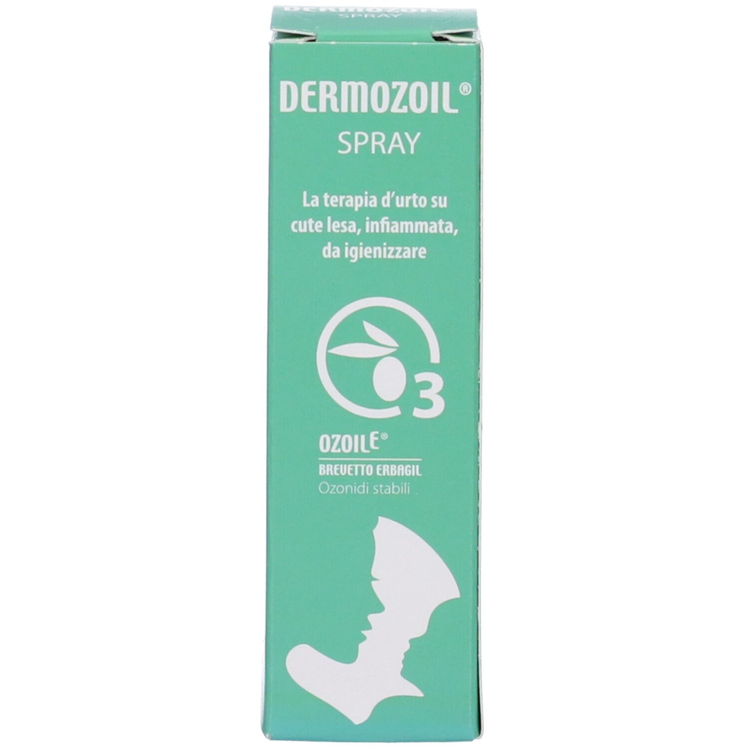 Scatola Dermozoil Spray. Confezione verde con nome e logo del prodotto.