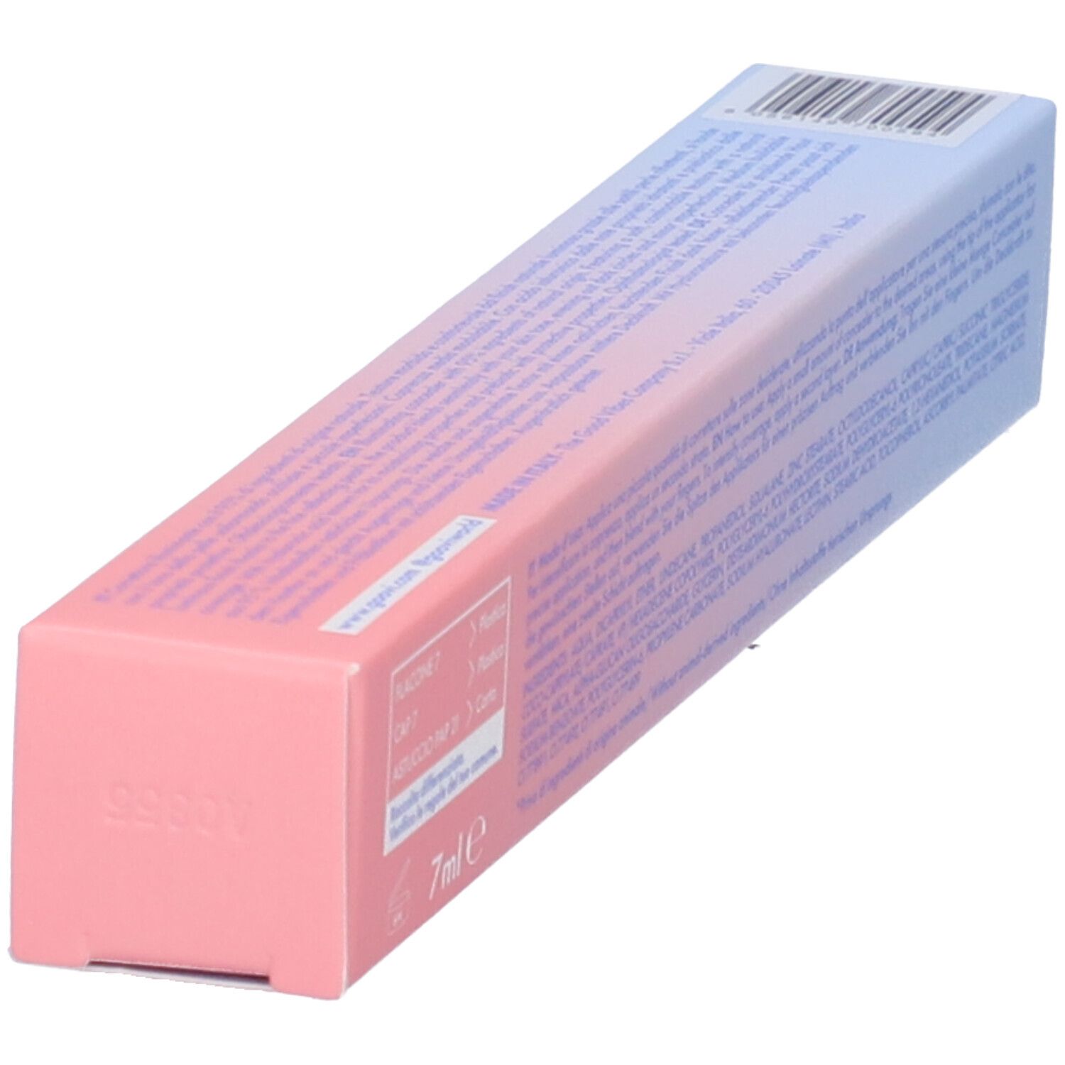 Confezione GOOVI Concealer in diagonale. Sfumatura rosa e blu. Testo e codice a barre.