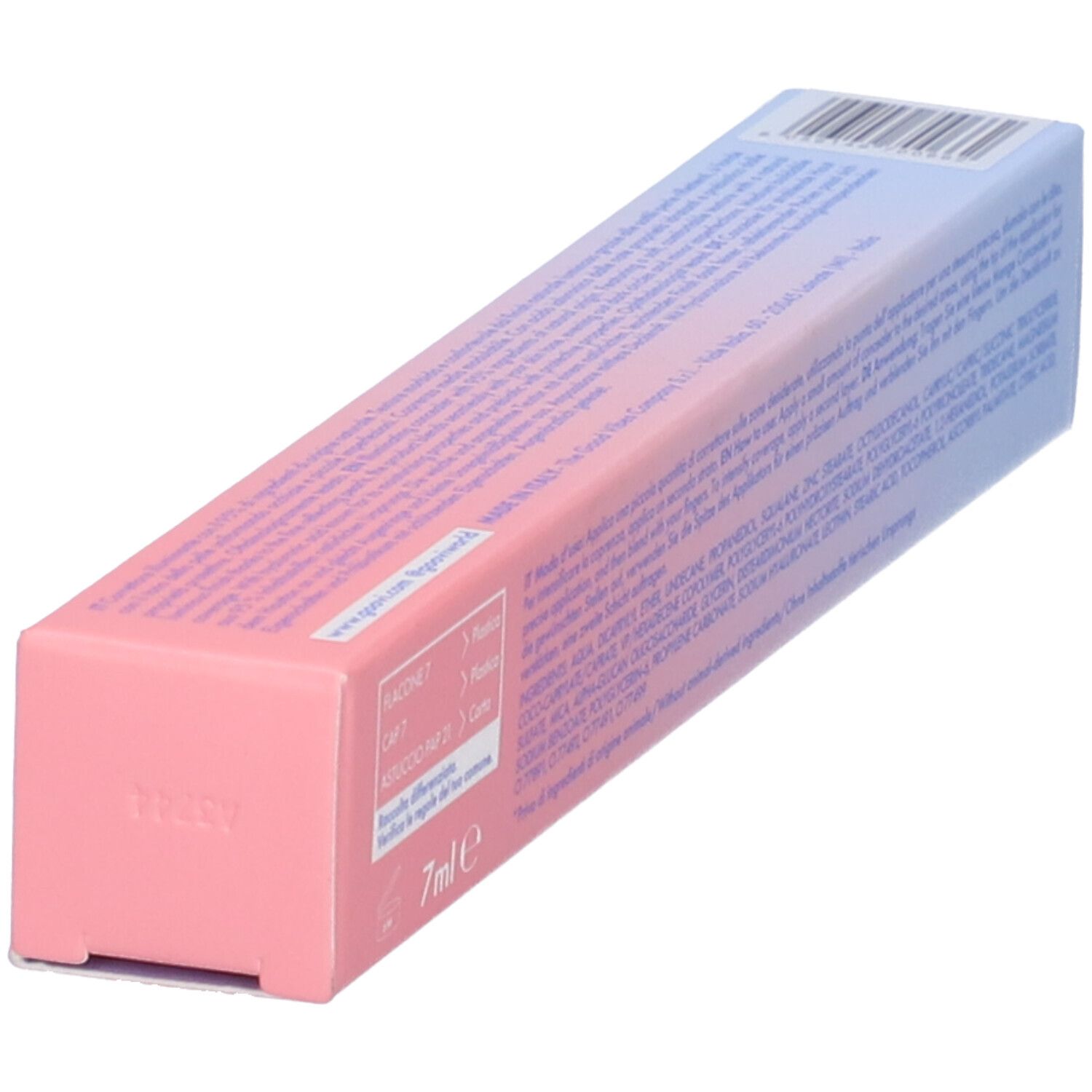 Confezione GOOVI Concealer, in diagonale. Testo e informazioni sul contenuto. Sfumatura rosa e blu. 7ml.