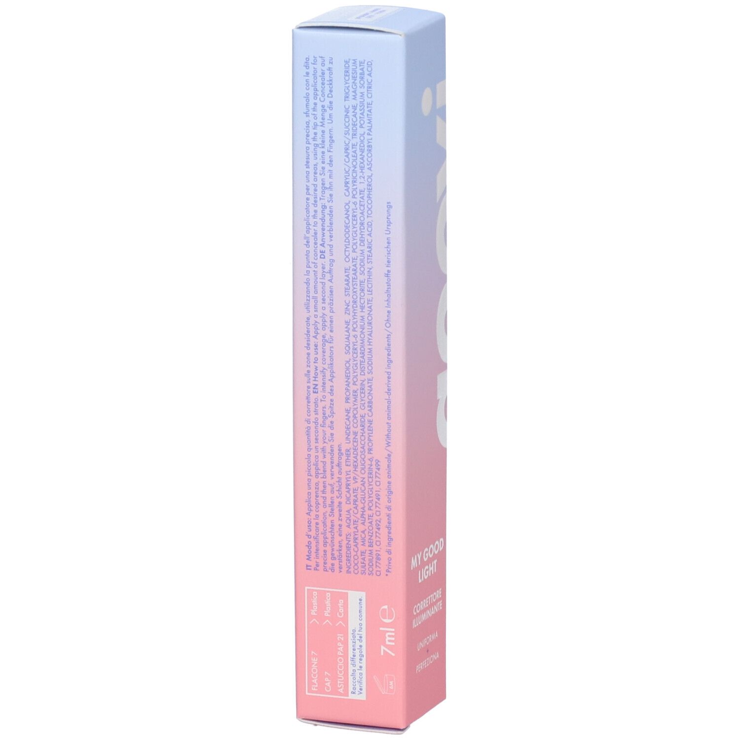 Confezione GOOVI. Testo sul retro. Scritta: 7ml. Sfumatura rosa-blu.