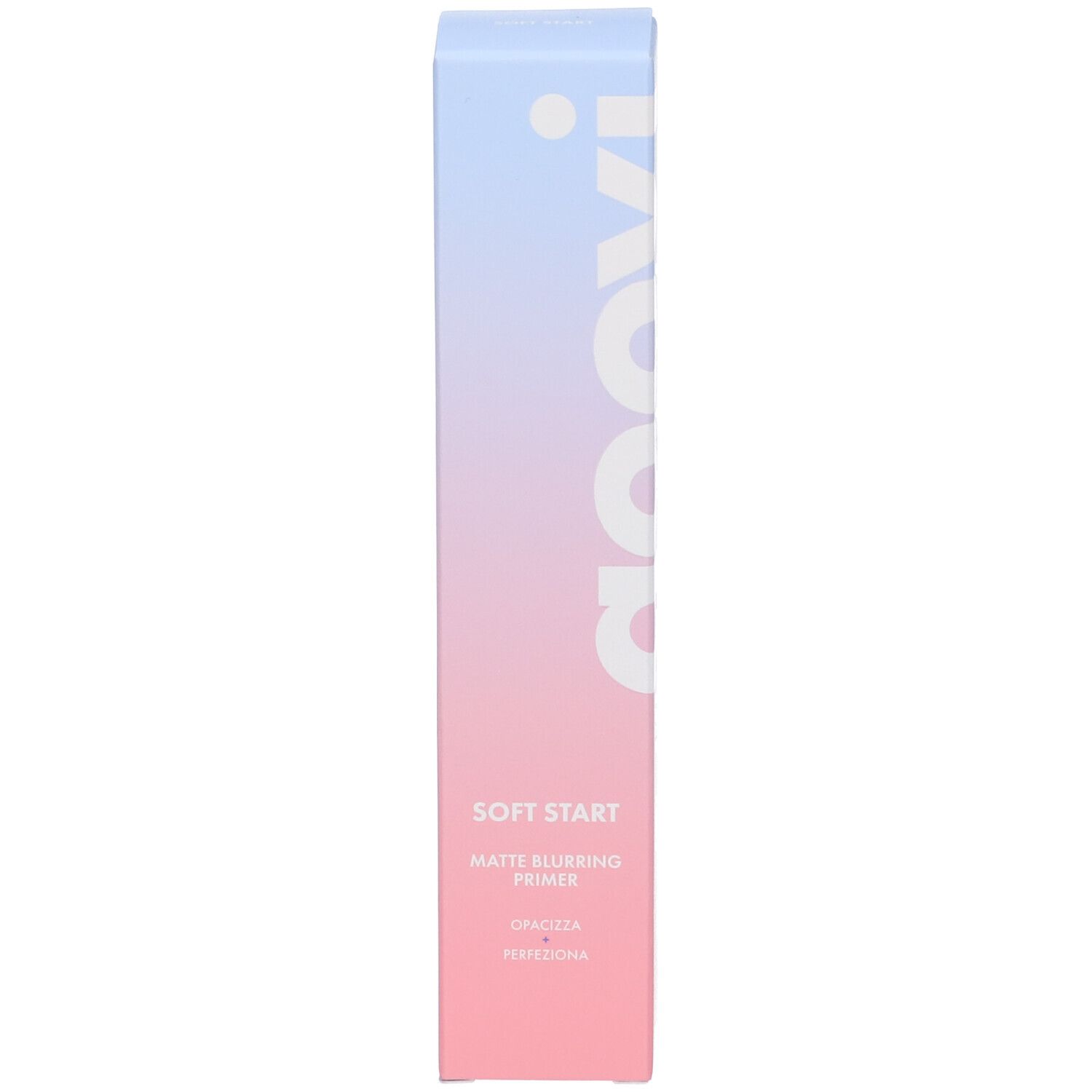 Confezione GOOVI. Scritta: SOFT START MATTE BLURRING PRIMER. Sfumatura rosa-blu.