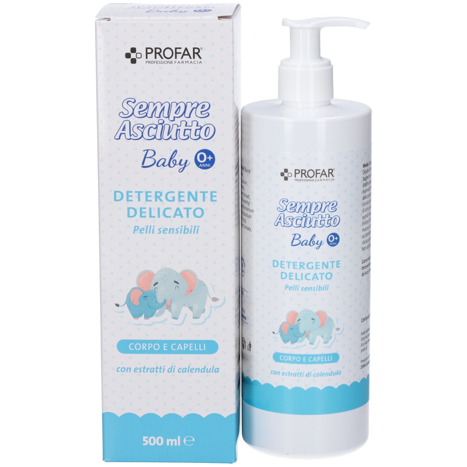 Profar Sempre Asciutto Baby: detergente delicato corpo e capelli per pelli sensibili, 500 ml.