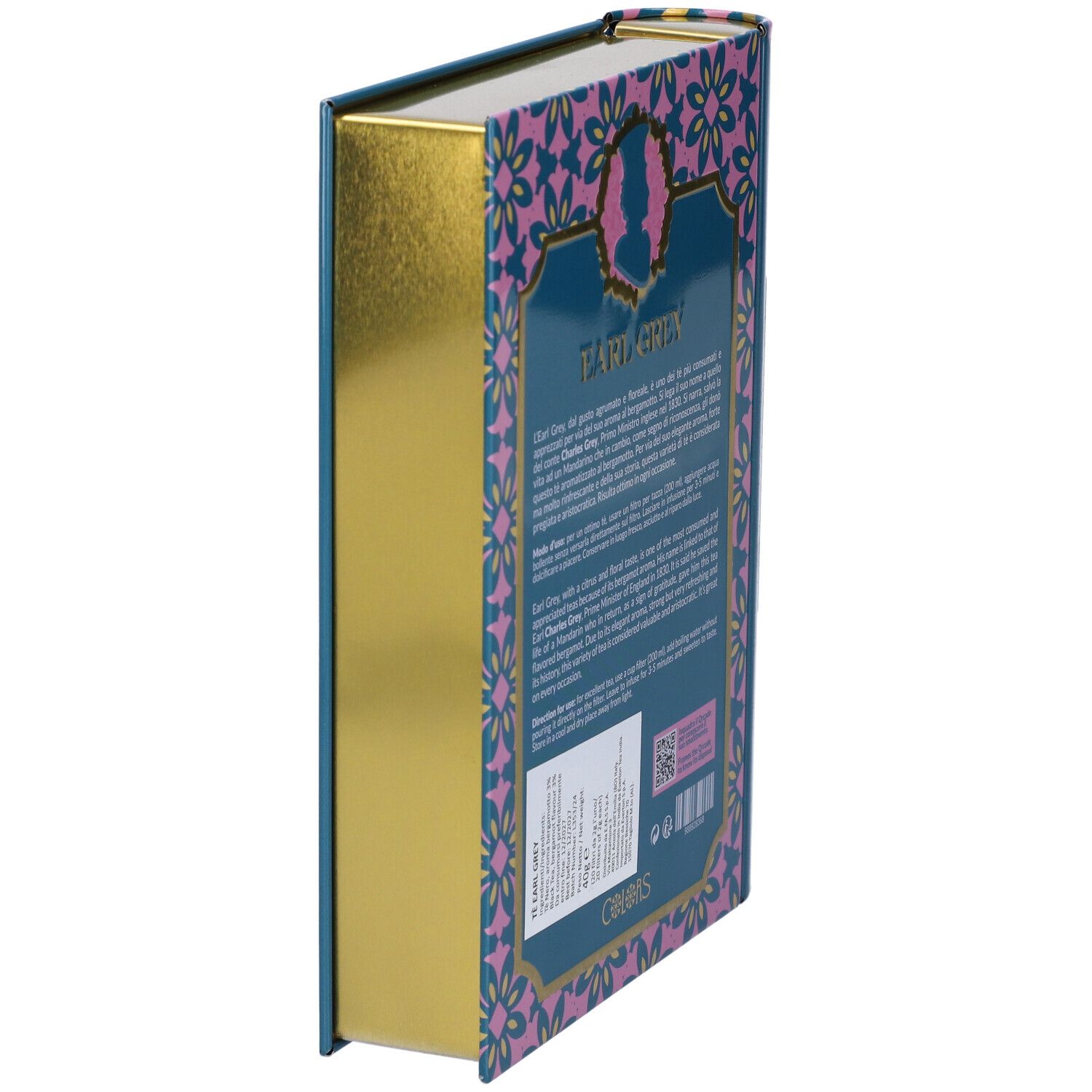 Lato dorato di una scatola da tè a forma di libro, Volume IV.