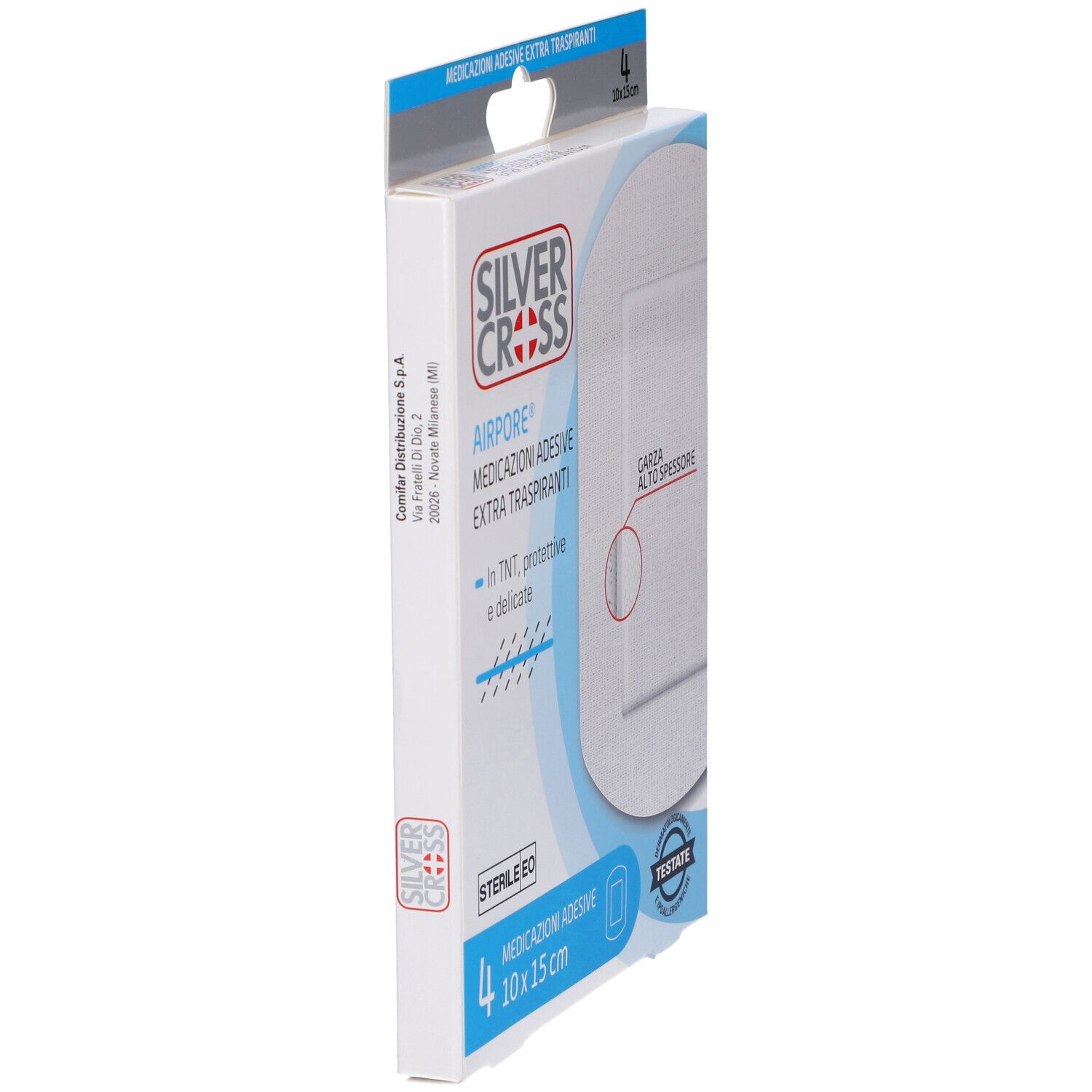 Medicazione Adesiva In Tnt Silver Cross Airpore 10X15 Cm 4 Pezzi