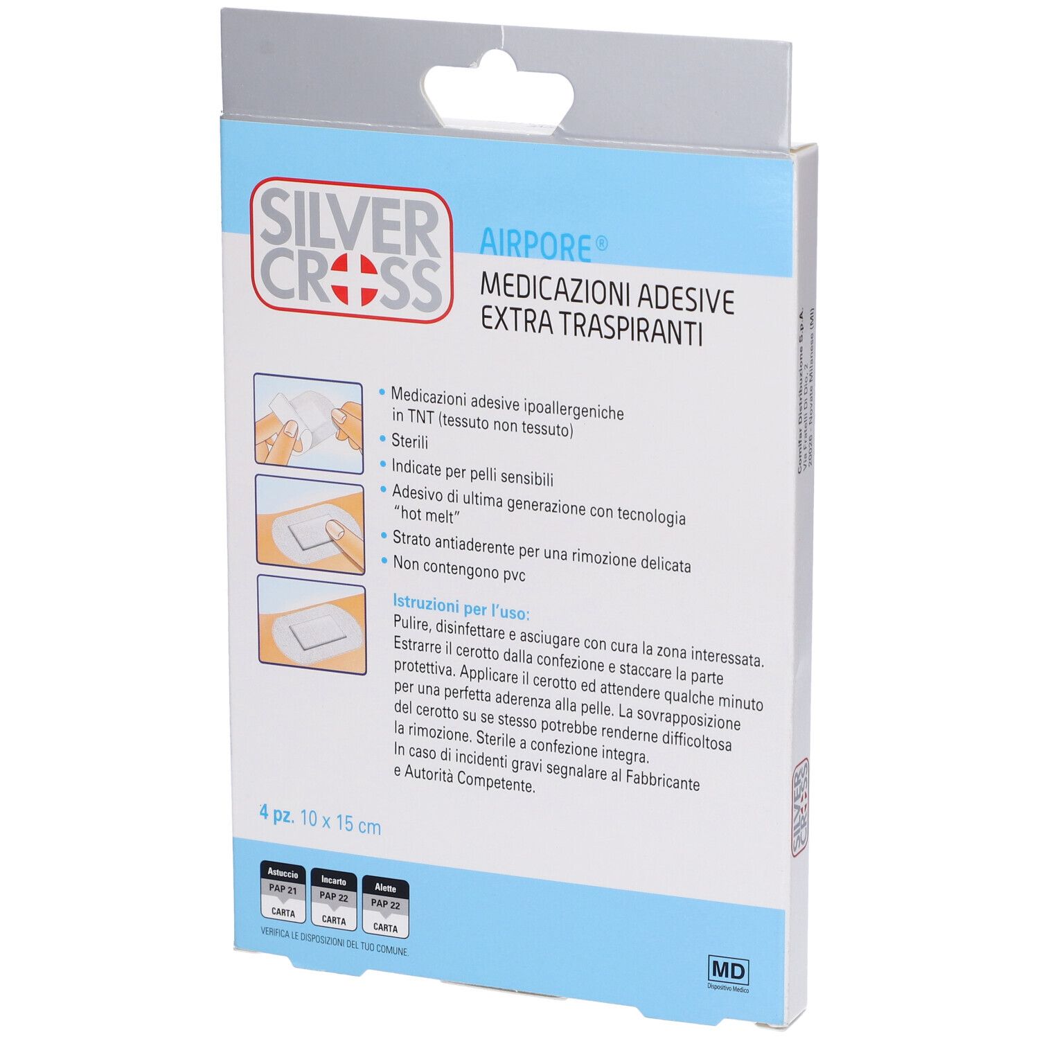 Medicazione Adesiva In Tnt Silver Cross Airpore 10X15 Cm 4 Pezzi