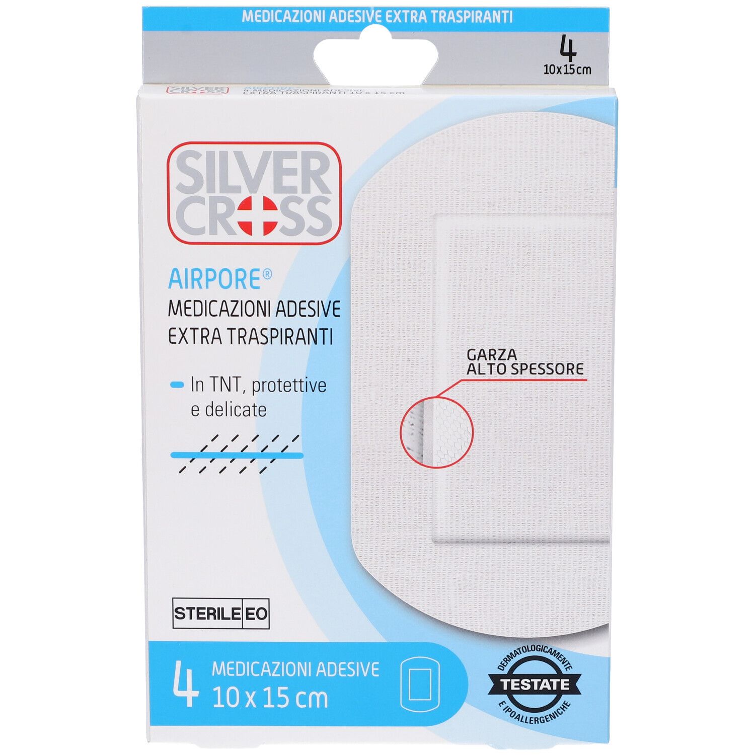 Medicazione Adesiva In Tnt Silver Cross Airpore 10X15 Cm 4 Pezzi
