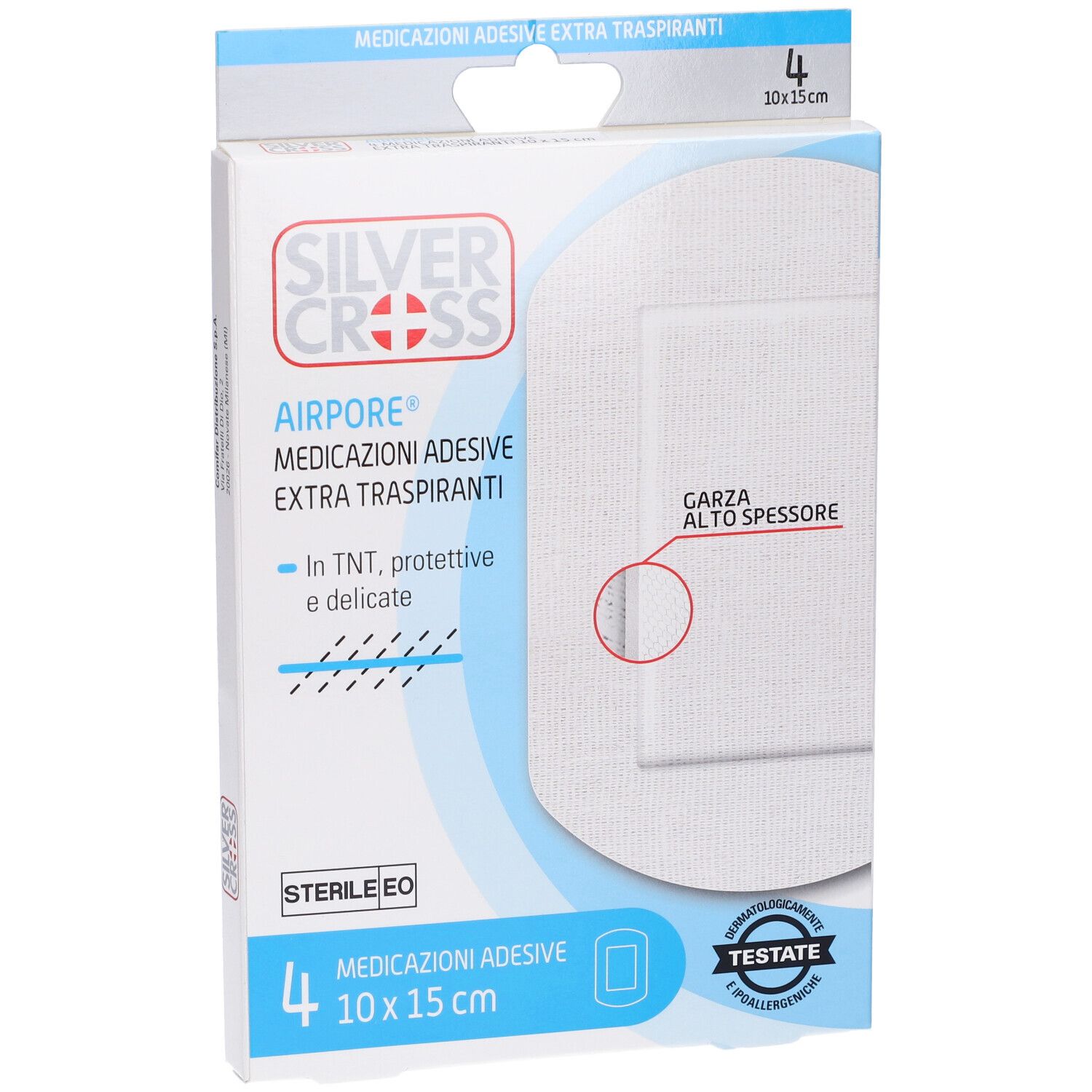 Medicazione Adesiva In Tnt Silver Cross Airpore 10X15 Cm 4 Pezzi