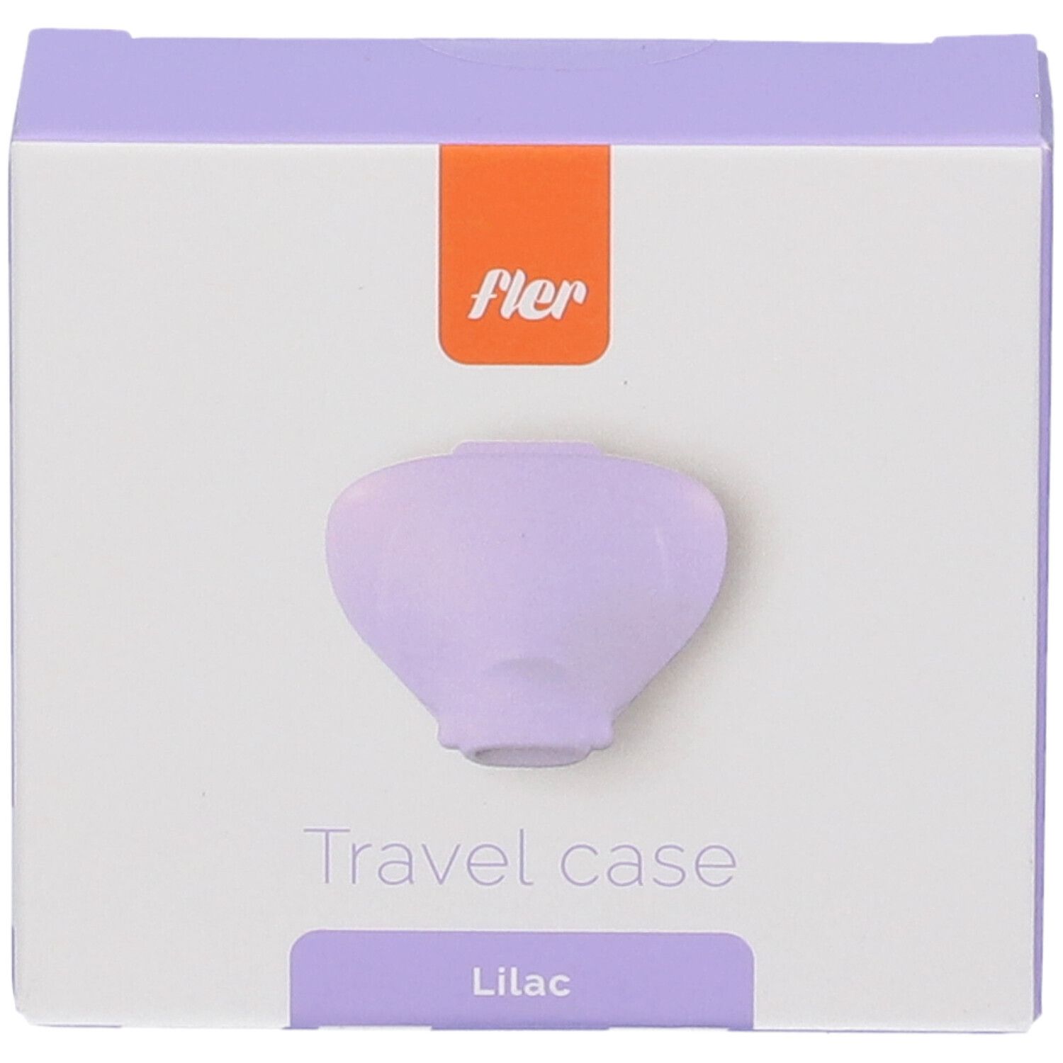 Confezione per custodia da viaggio lilla con logo 'fler'.