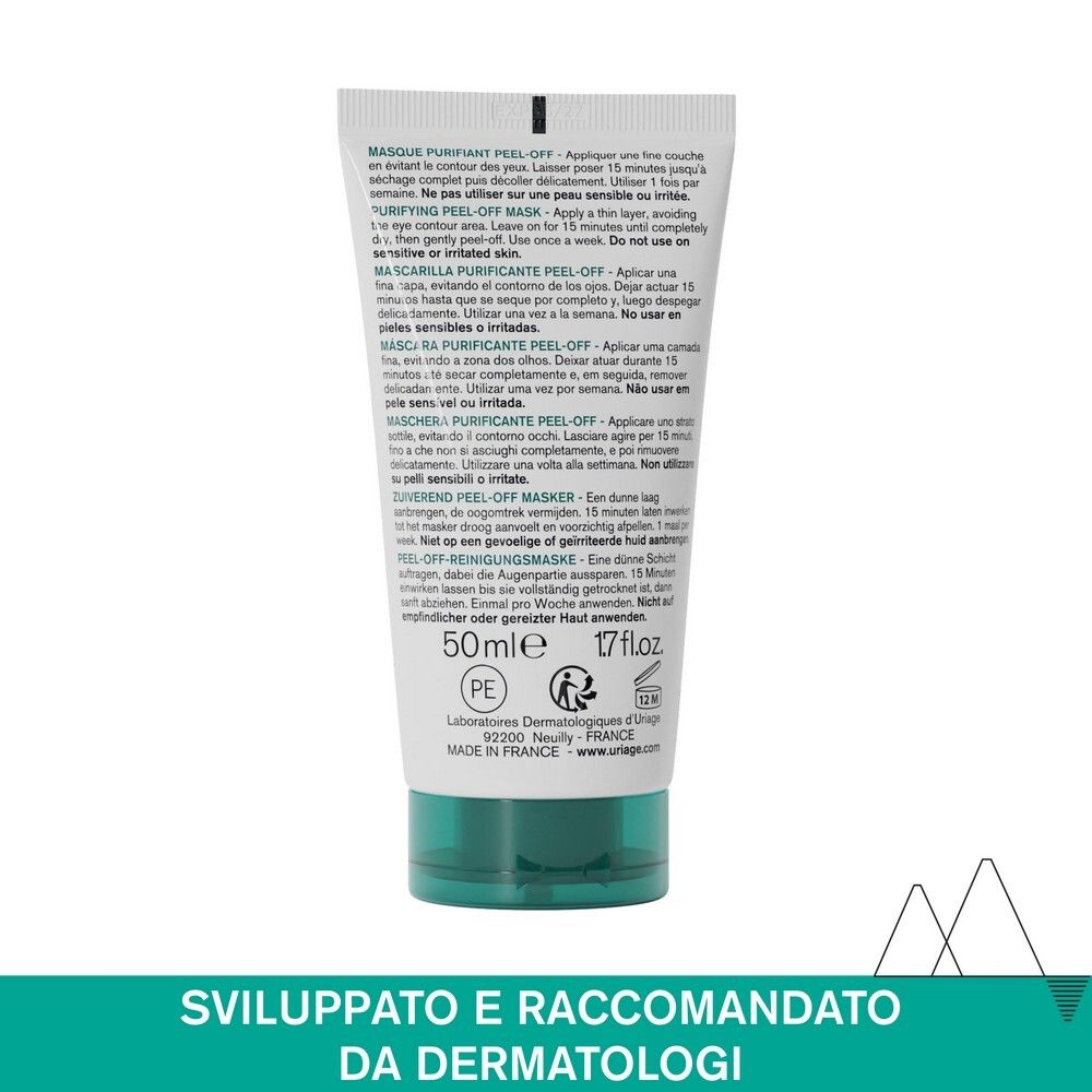 Retro del tubo. Istruzioni multilingue. Volume: 50 ml. Prodotto in Francia.