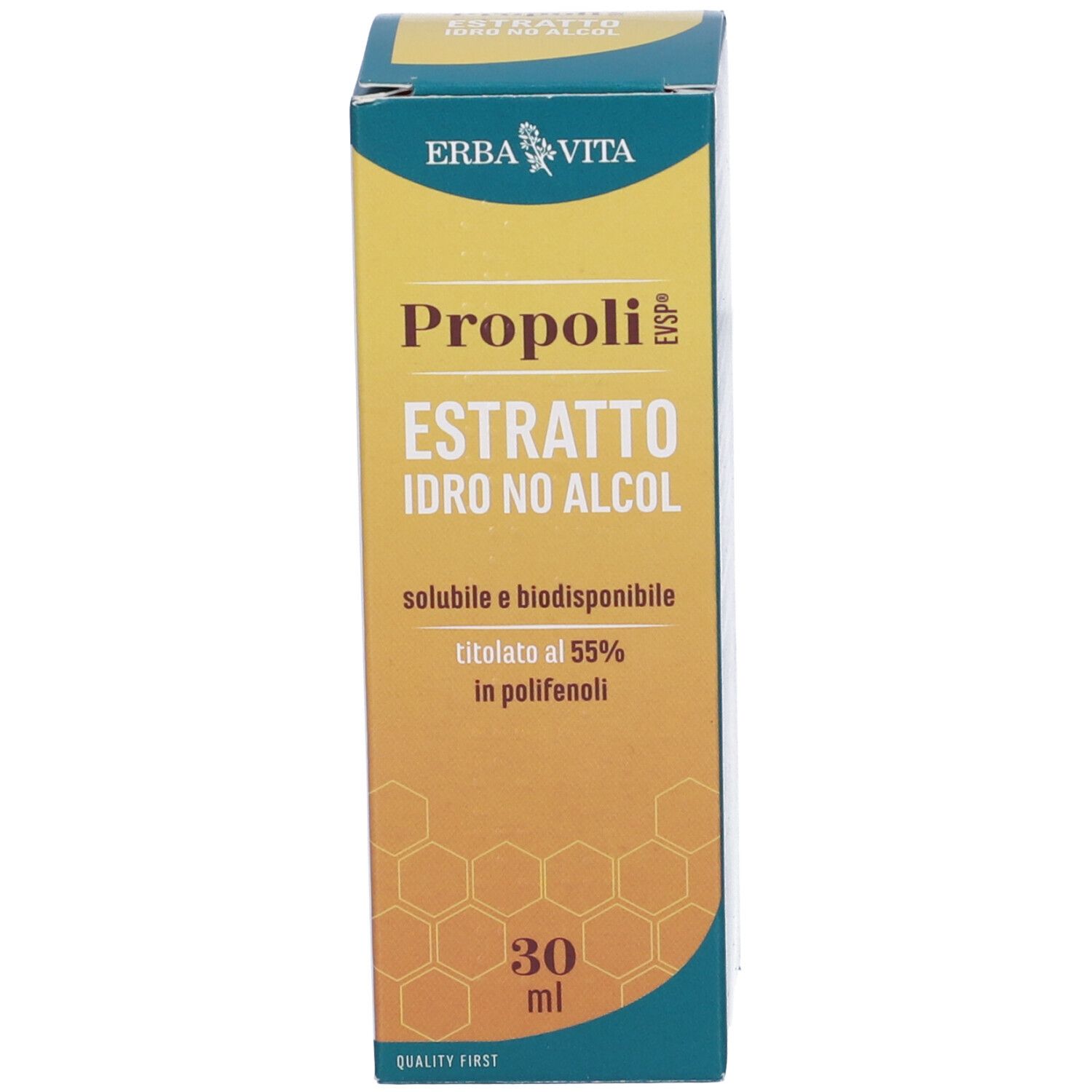 Confezione del prodotto. Scatola con nome del prodotto, volume e marchio Erba Vita.