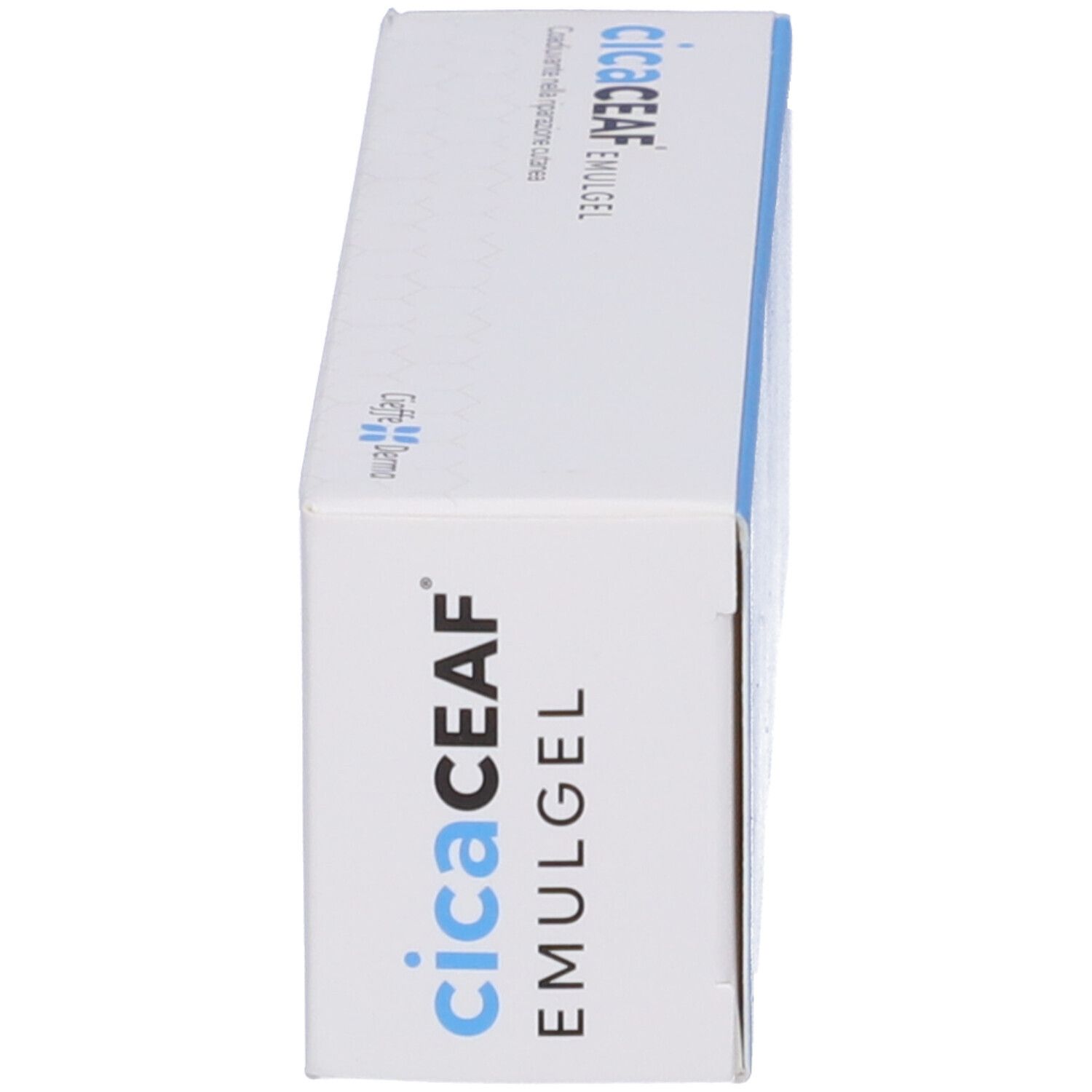 Lato dell'astuccio CicaCEAF Emulgel. Testo e logo. Contiene informazioni sul marchio e sul prodotto.