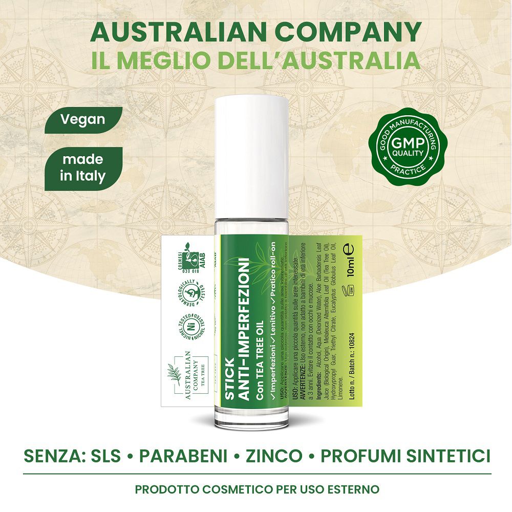 Stick anti-imperfezioni con olio di tea tree, vegan, made in Italy, certificato GMP.