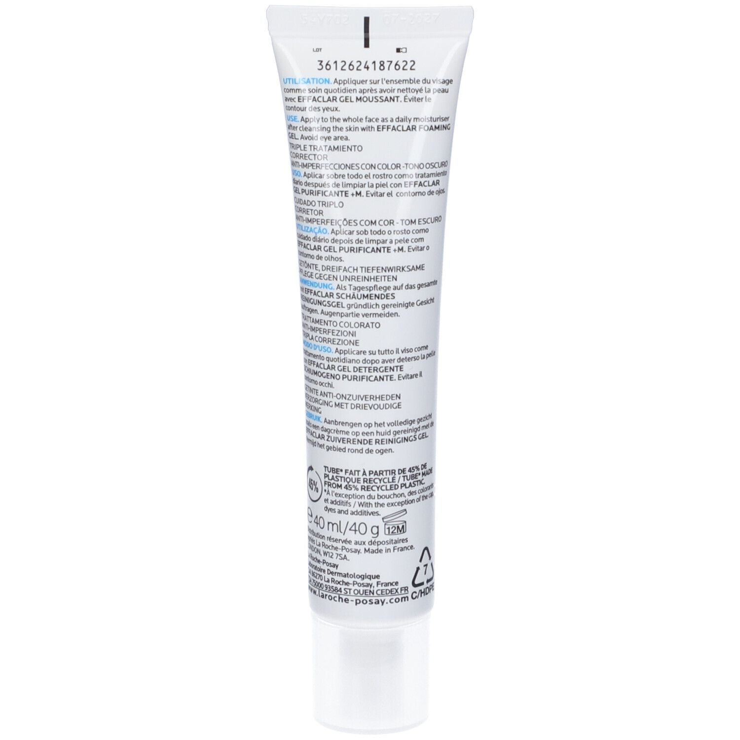 La Roche-Posay Effaclar Duo+M Unifiant Deep trattamento correttivo uniformante e purificante con nuovo attivo phylobioma e niacinamide per pelle mista, grassa o a tendenza acneica 40ml