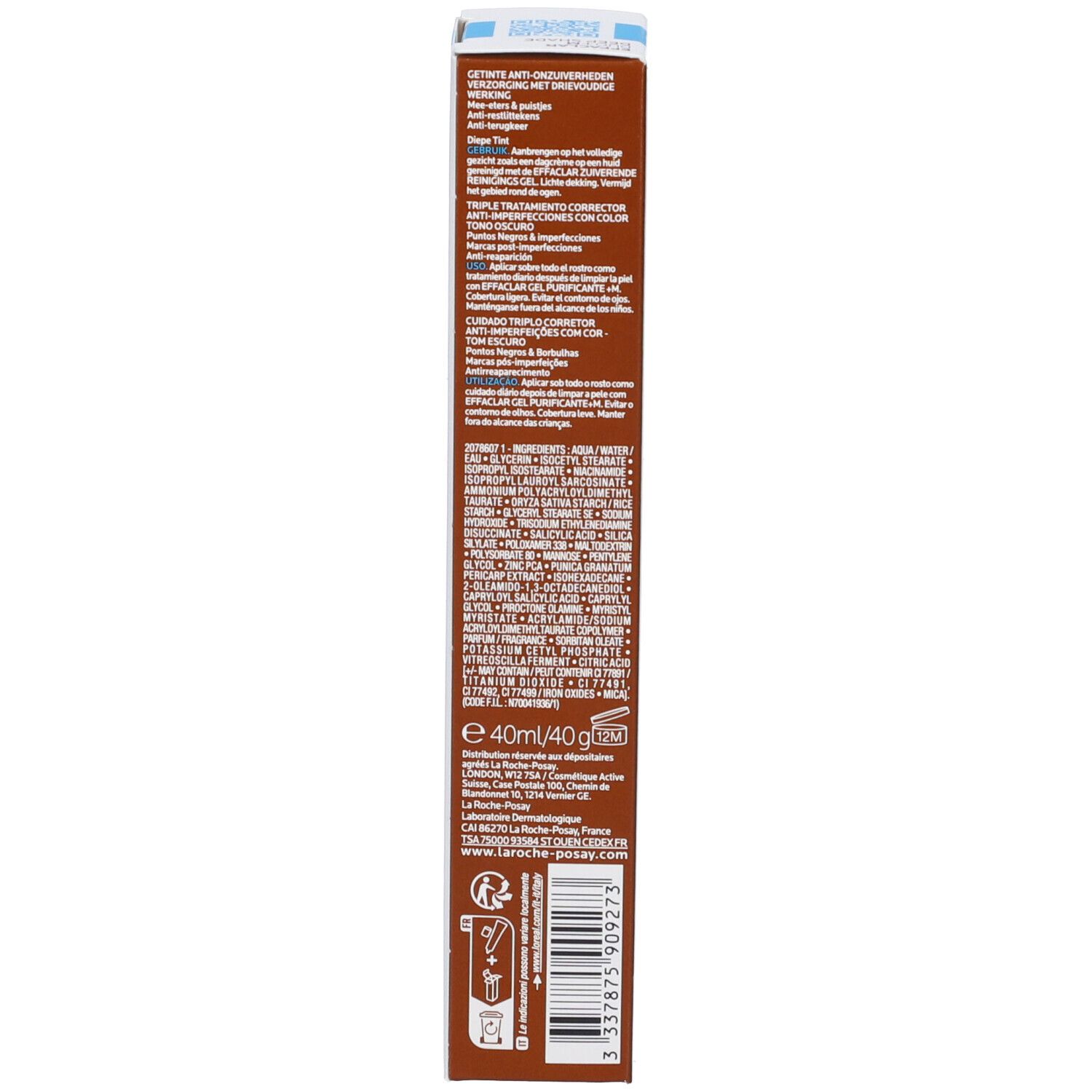 La Roche-Posay Effaclar Duo+M Unifiant Deep trattamento correttivo uniformante e purificante con nuovo attivo phylobioma e niacinamide per pelle mista, grassa o a tendenza acneica 40ml