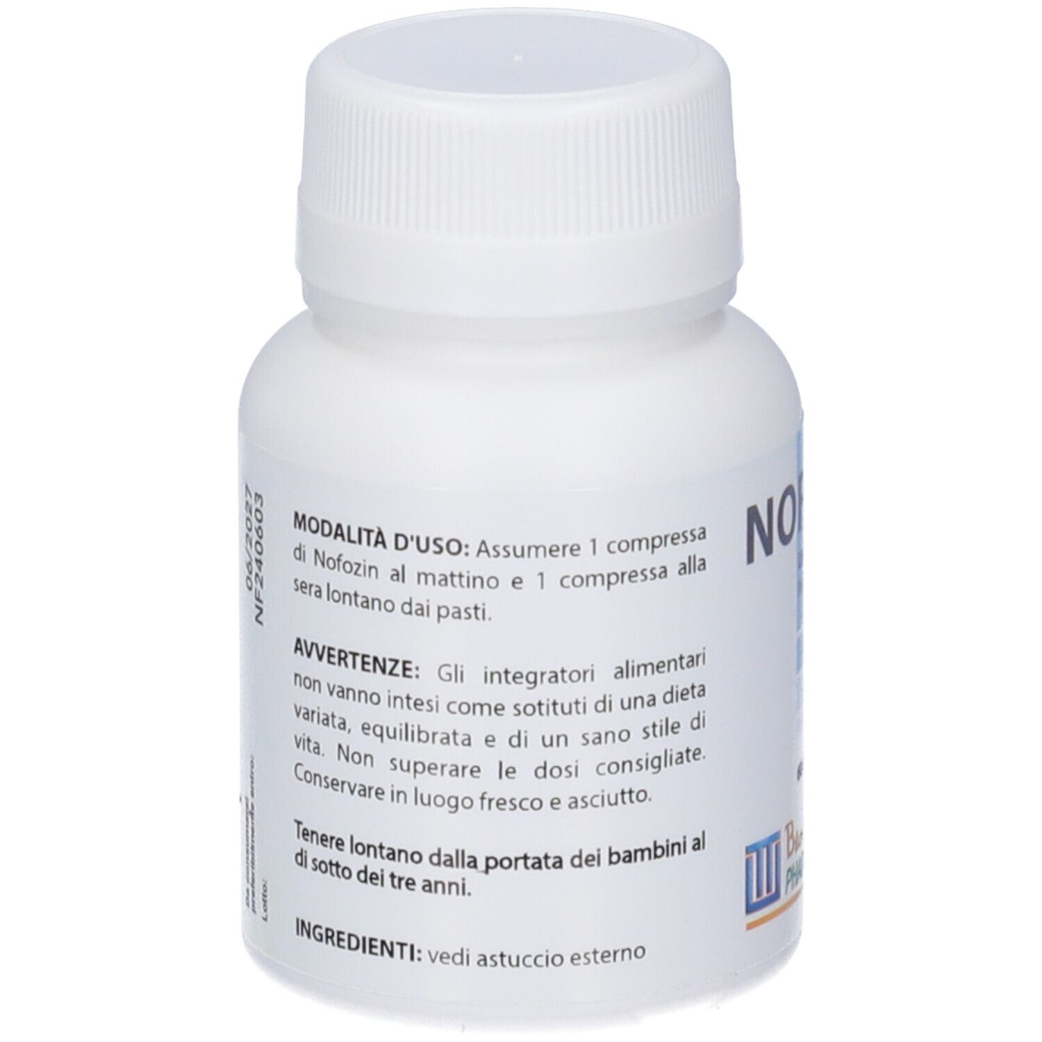 Flacone bianco con testo. Contiene informazioni per l'uso e avvertenze. Marchio Bio-stilogit Pharmaceuticals.