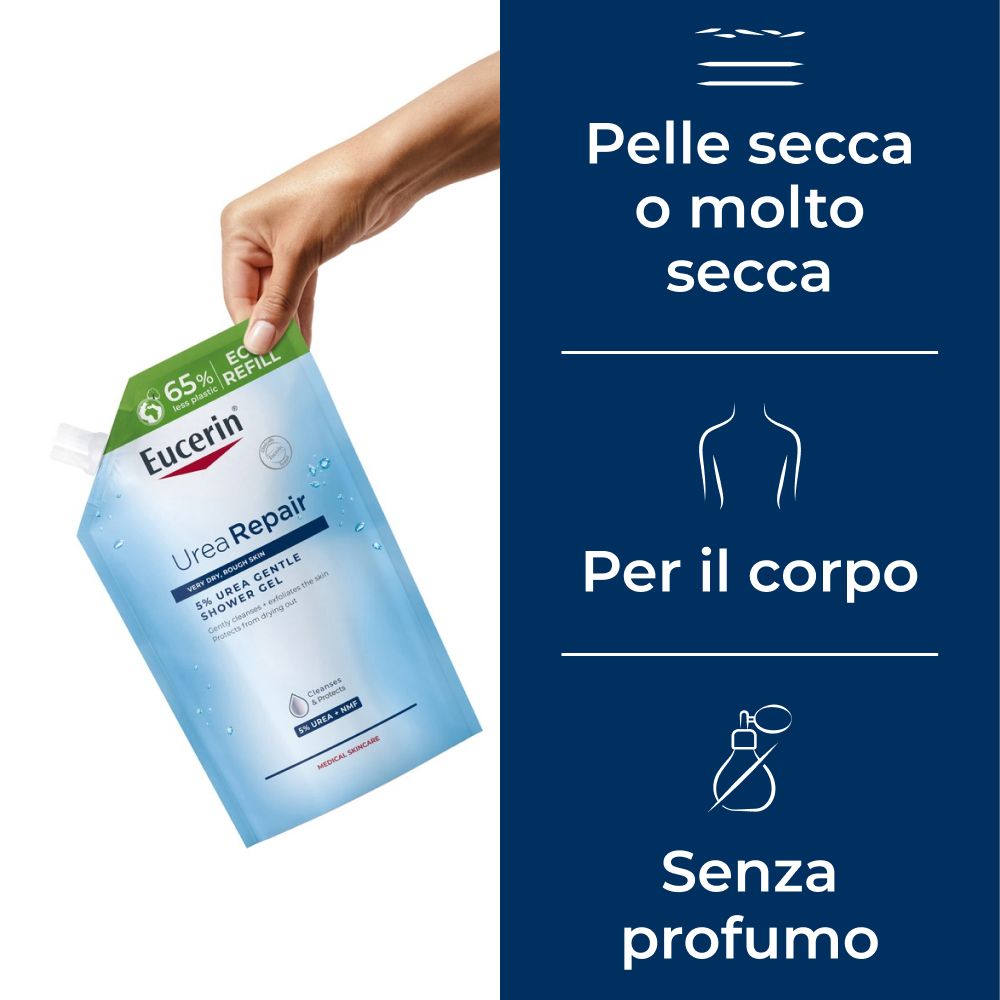 Ricarica gel doccia Eucerin Urea Repair. Per pelli da secche a molto secche. Senza profumo.