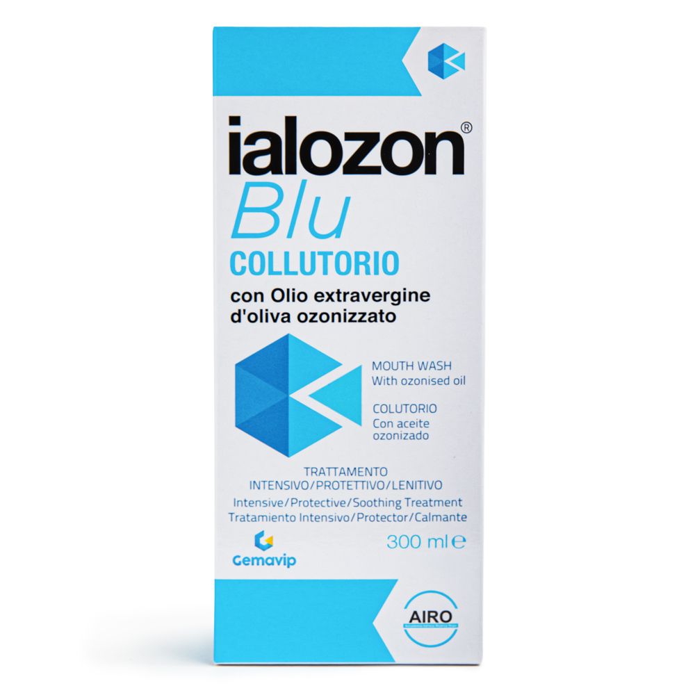 Collutorio Ialozon Blu con olio d'oliva ozonizzato, scatola.