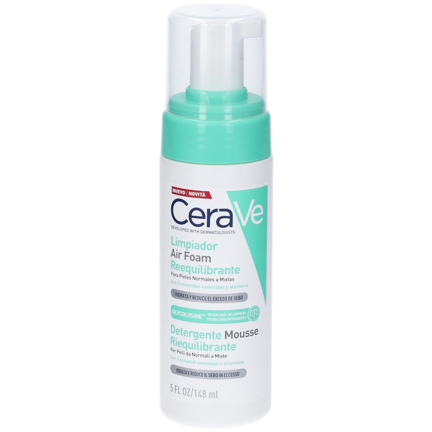 CeraVe Limpiador Air Foam. Flacone. Testo.