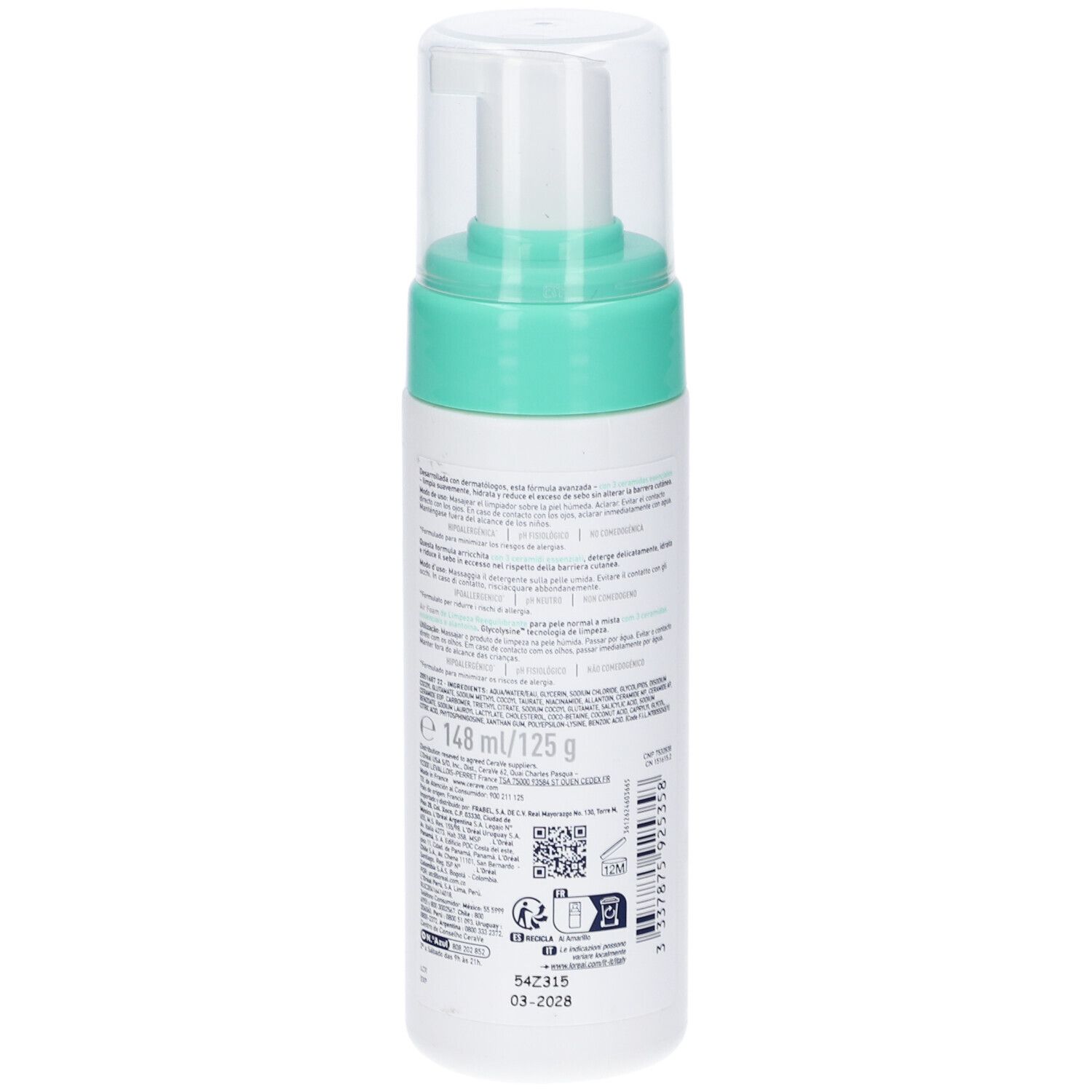 Retro flacone CeraVe Limpiador Air Foam. Testo.