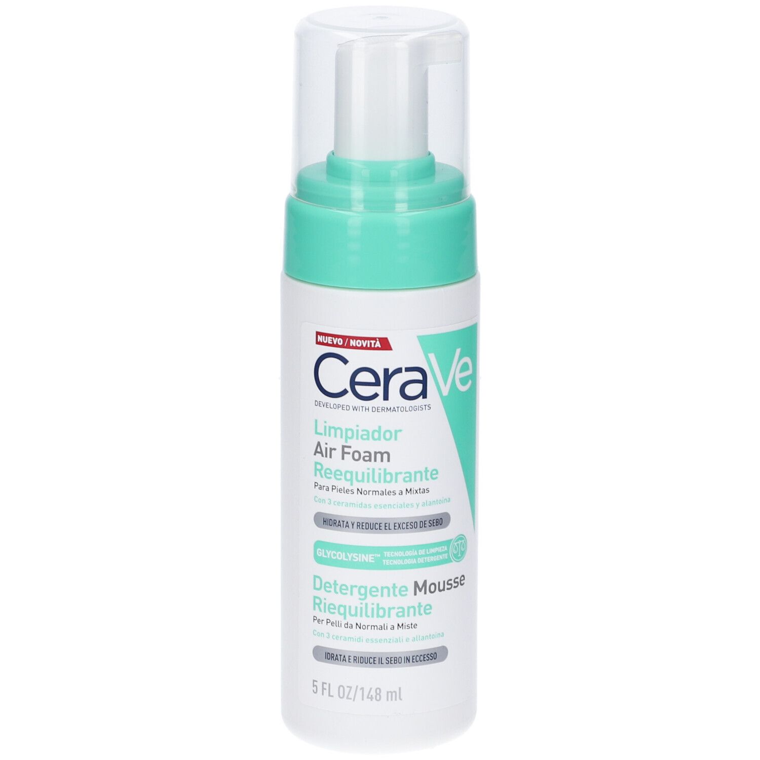 CeraVe Limpiador Air Foam. Flacone. Testo.
