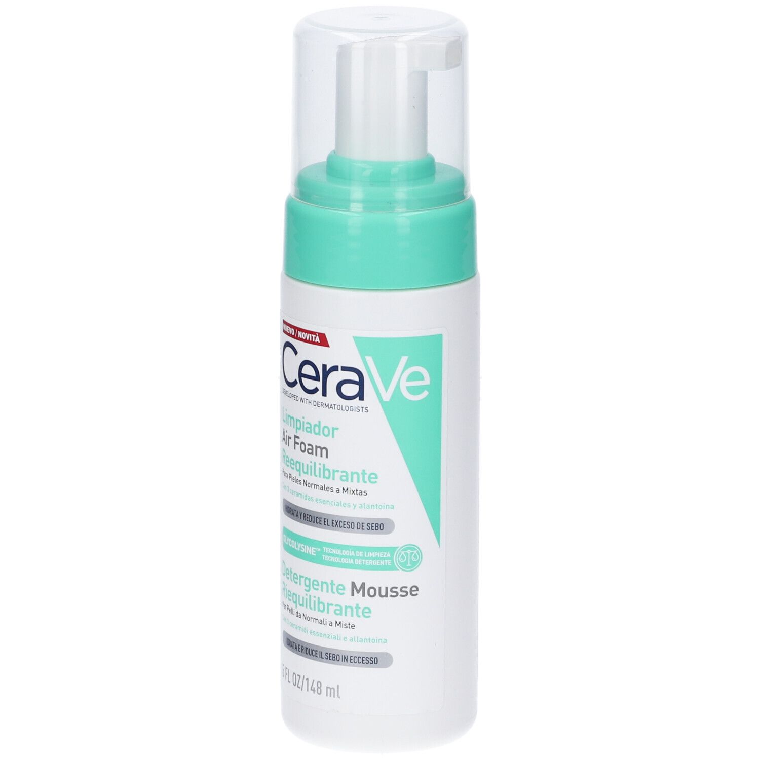 CeraVe Limpiador Air Foam. Flacone. Testo.