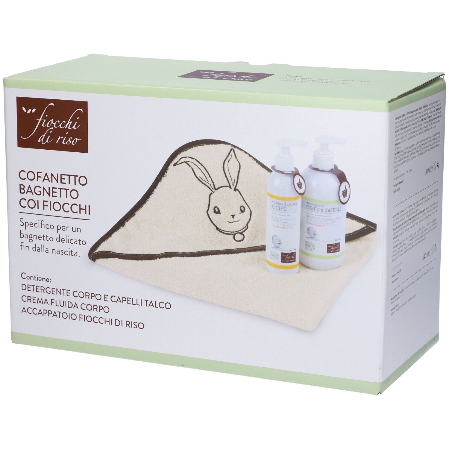 Fiocchi Di Riso Cofanetto Bagnetto Crema Fluida Corpo + Detergente Corpo e Capelli Talco + Accappatoio