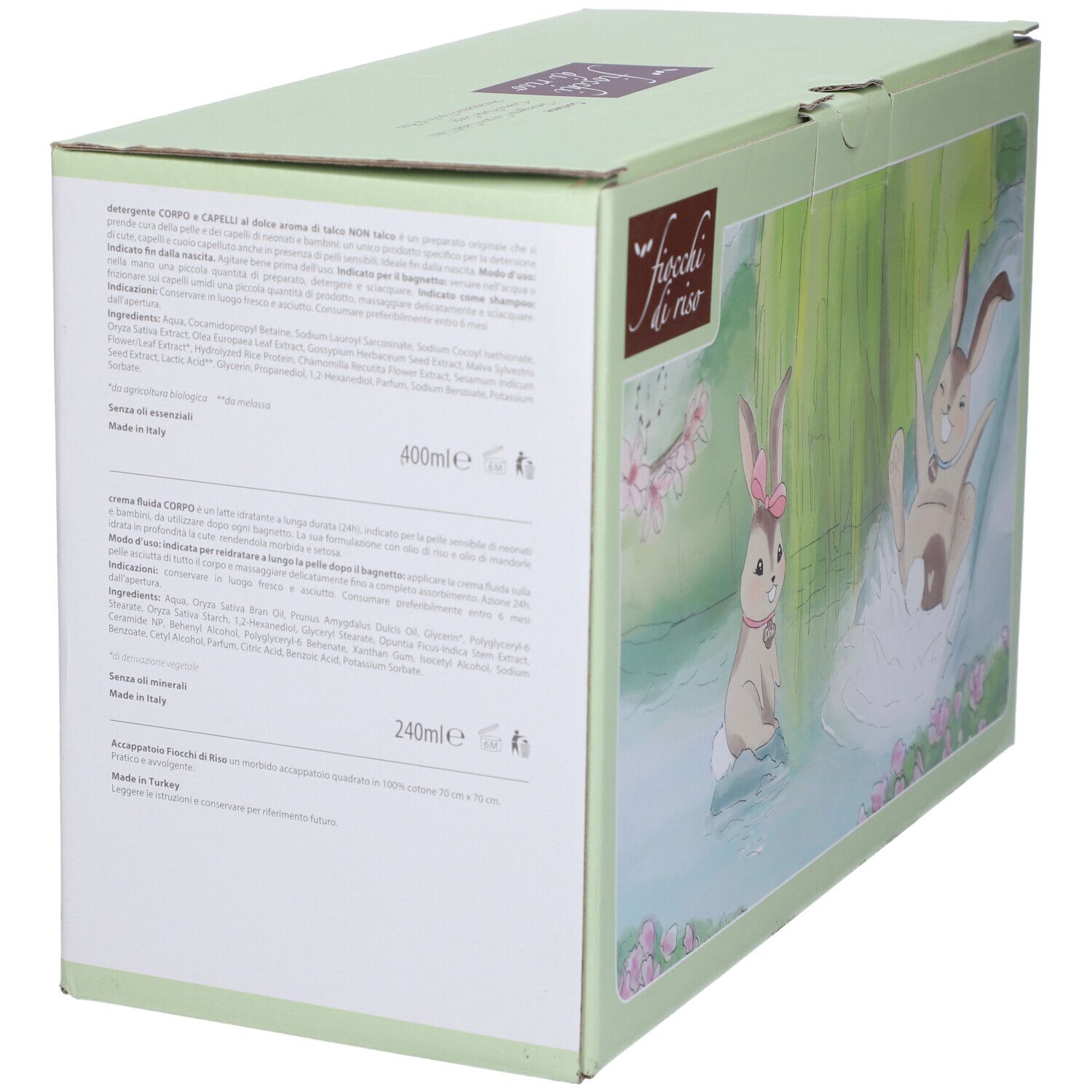 Fiocchi Di Riso Cofanetto Bagnetto Crema Fluida Corpo + Detergente Corpo e Capelli Talco + Accappatoio