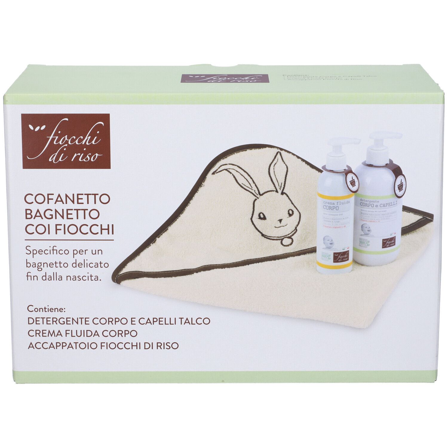 Fiocchi Di Riso Cofanetto Bagnetto Crema Fluida Corpo + Detergente Corpo e Capelli Talco + Accappatoio