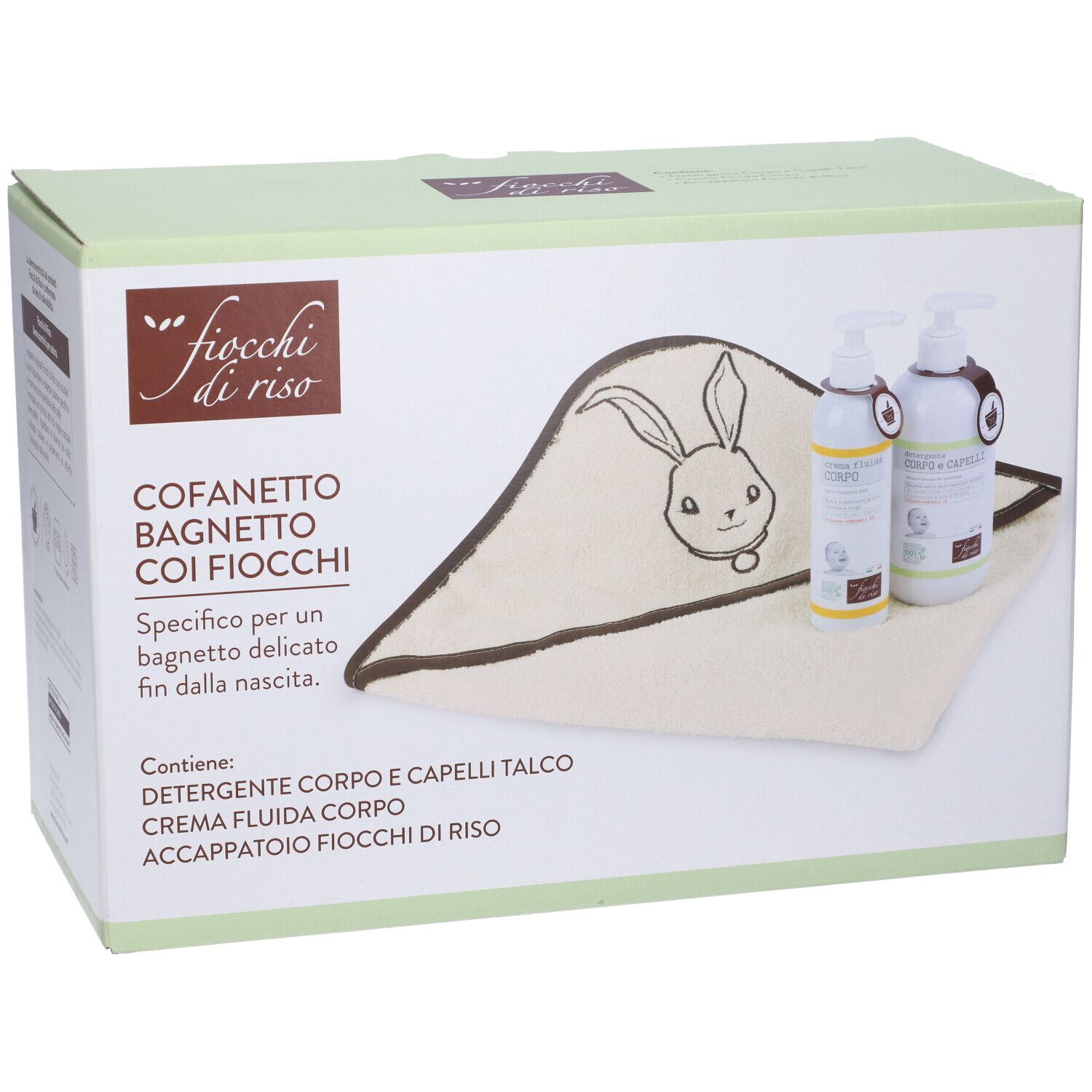 Fiocchi Di Riso Cofanetto Bagnetto Crema Fluida Corpo + Detergente Corpo e Capelli Talco + Accappatoio