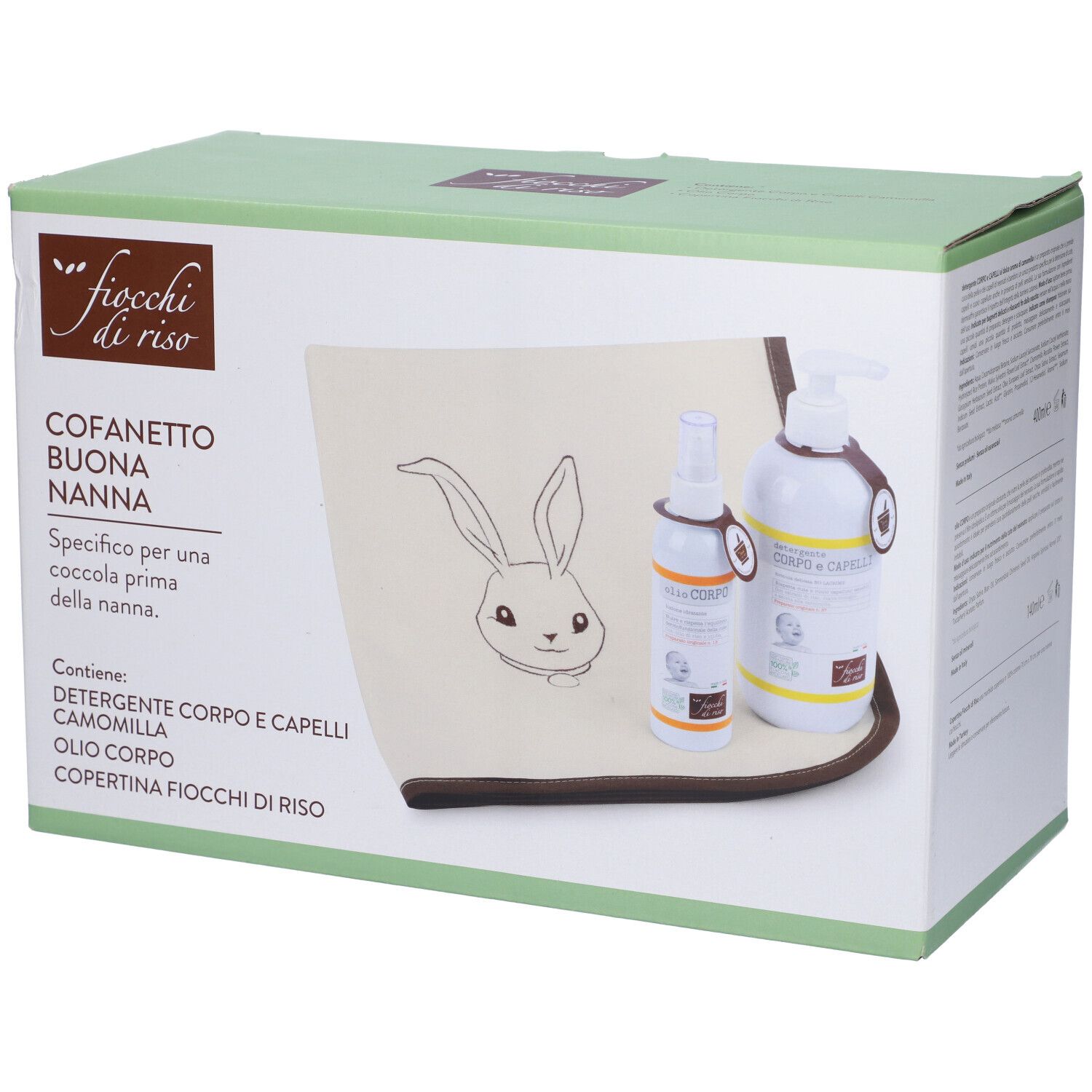 Fiocchi Di Riso Cofanetto Buona Nanna Detergente Corpo e Capelli Camomilla + Olio Corpo + Copertina