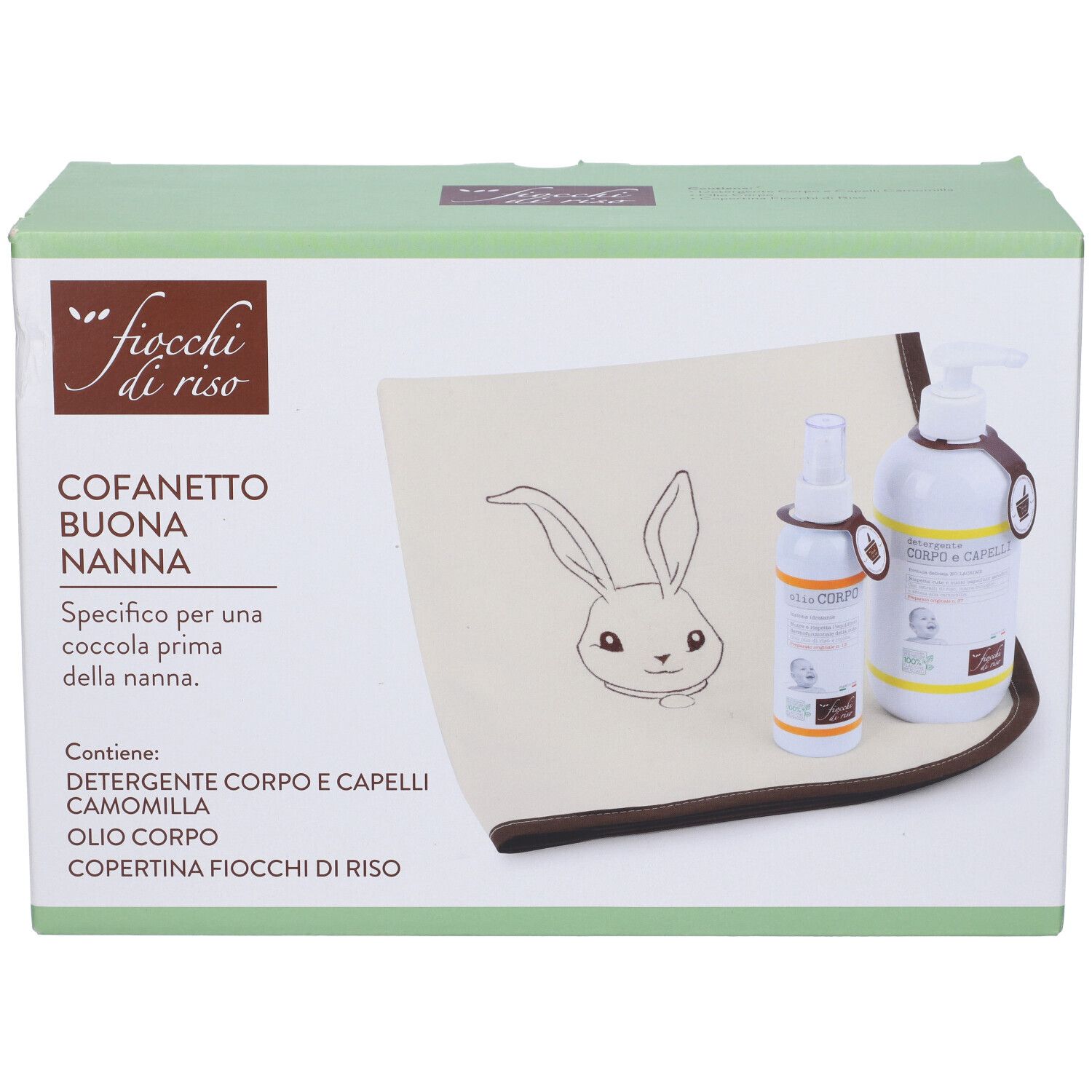 Fiocchi Di Riso Cofanetto Buona Nanna Detergente Corpo e Capelli Camomilla + Olio Corpo + Copertina
