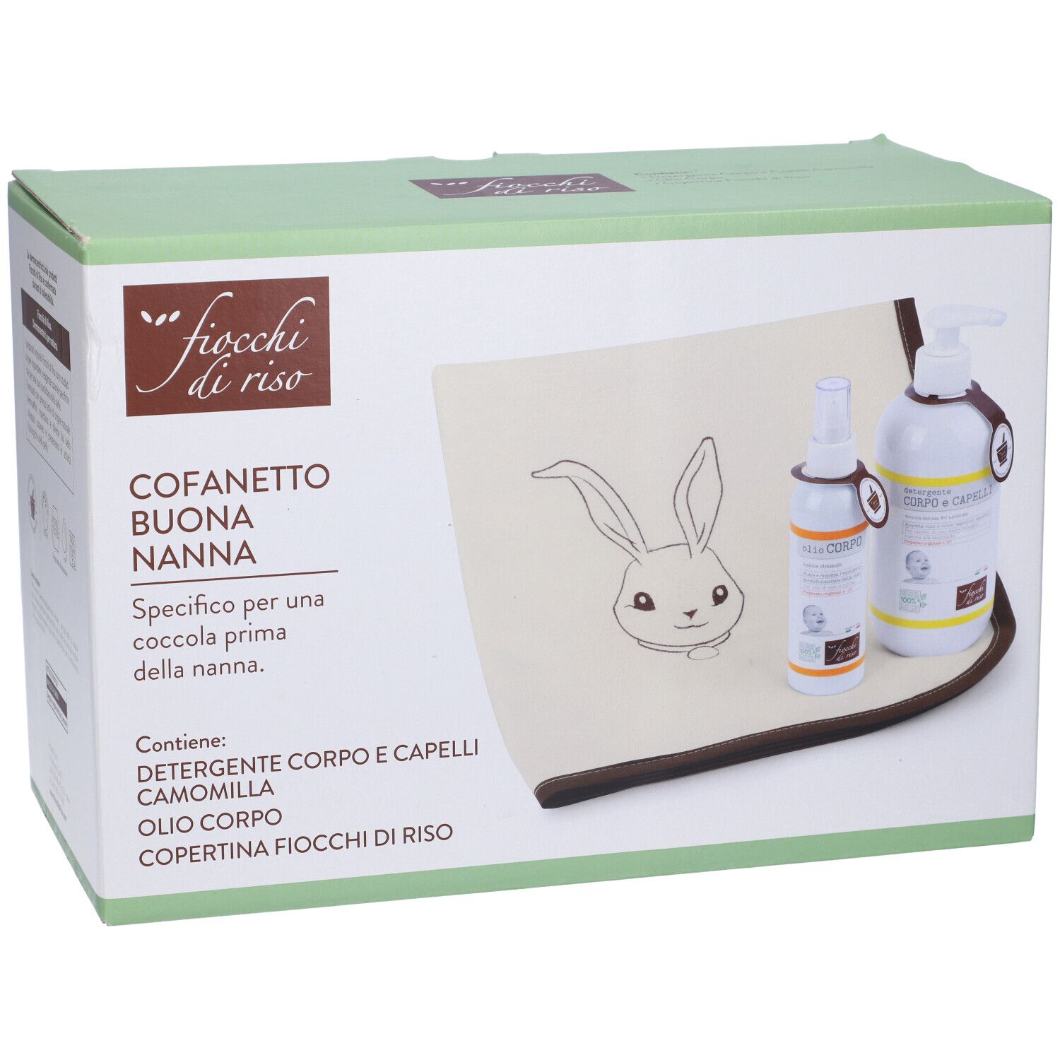 Fiocchi Di Riso Cofanetto Buona Nanna Detergente Corpo e Capelli Camomilla + Olio Corpo + Copertina