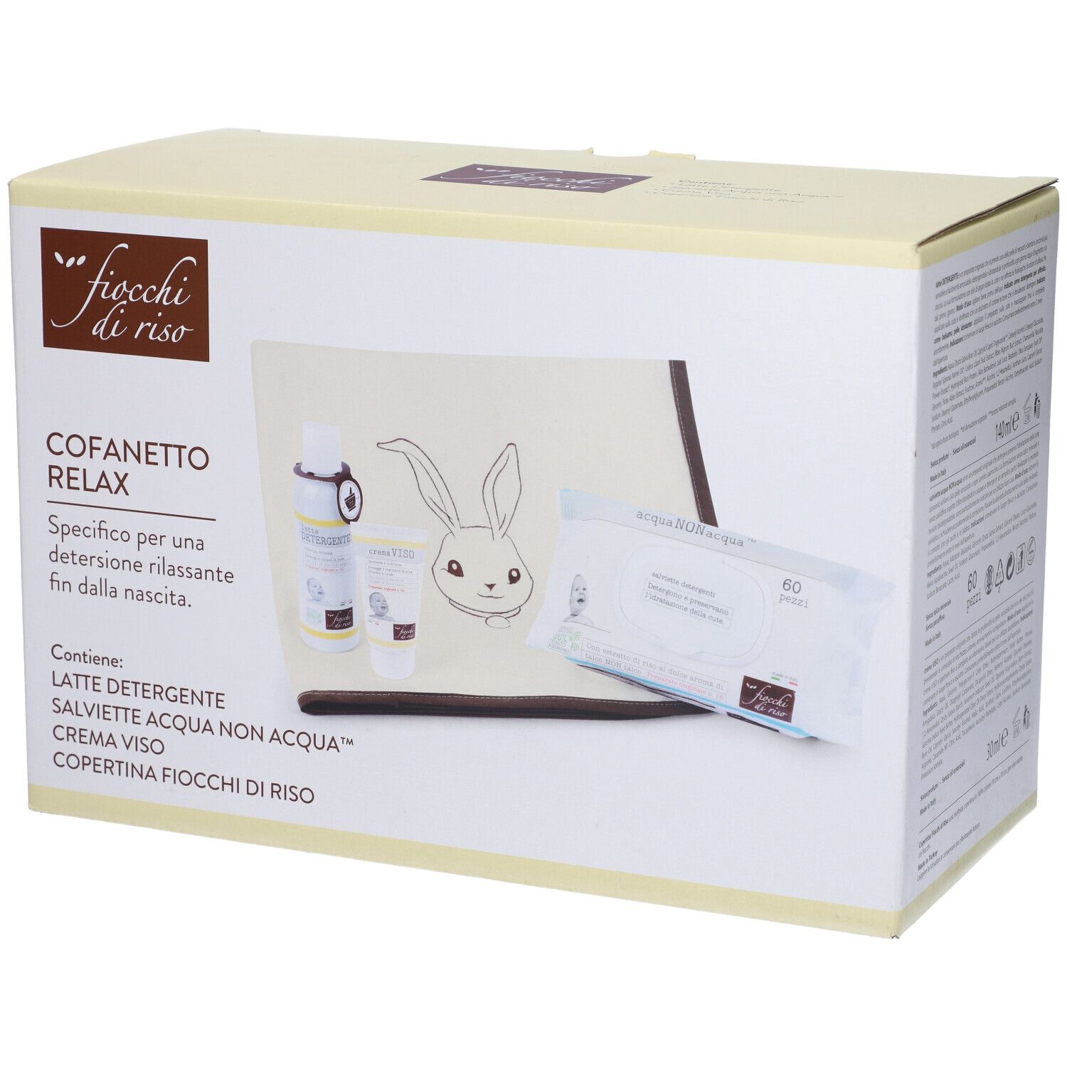 Fiocchi Di Riso Cofanetto Relax Latte Detergente + Crema Viso Protettiva + Salviette Detergenti + Copertina