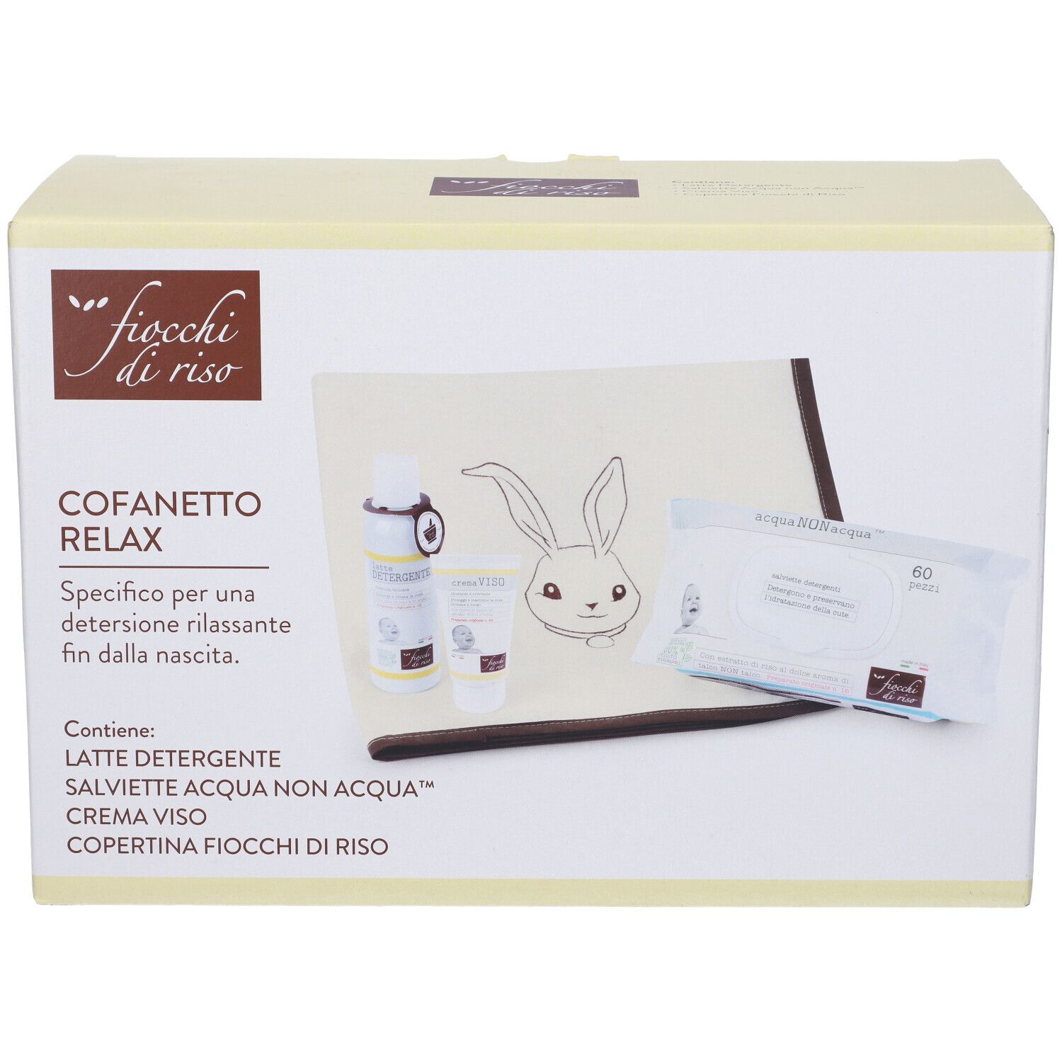Fiocchi Di Riso Cofanetto Relax Latte Detergente + Crema Viso Protettiva + Salviette Detergenti + Copertina