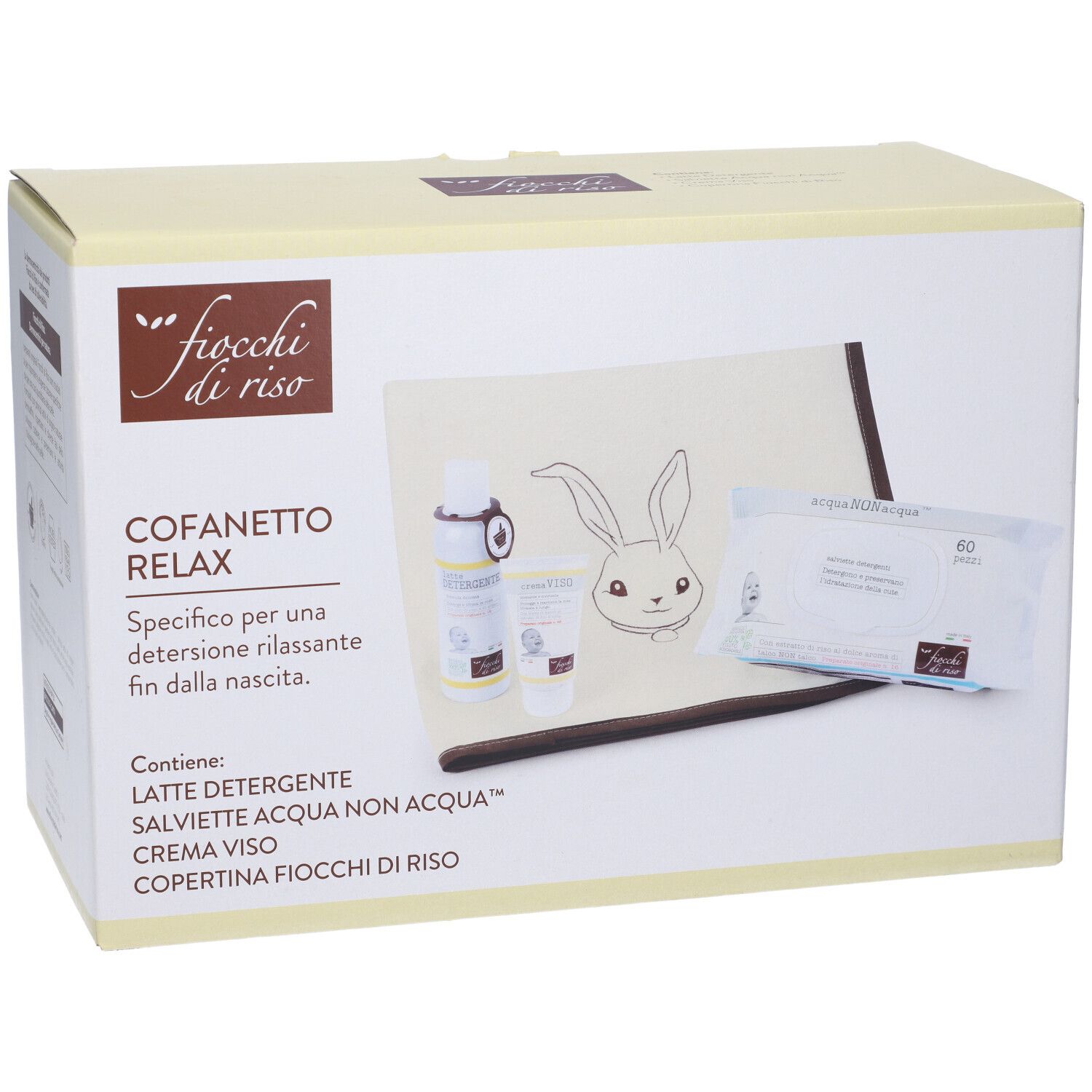 Fiocchi Di Riso Cofanetto Relax Latte Detergente + Crema Viso Protettiva + Salviette Detergenti + Copertina