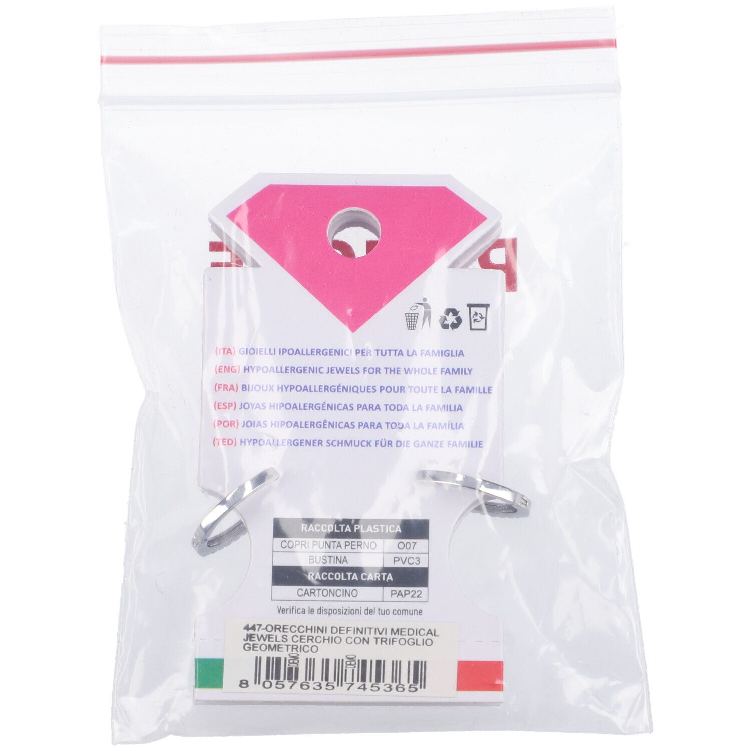 447 Orecchini Definitivi Medical Jewels Cerchio Con Trifoglio Geometrico