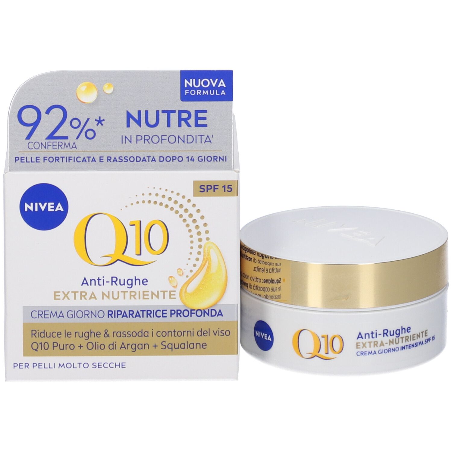 Nivea Q10 Anti-Rughe Extra Nutriente Crema Giorno Riparatrice SPF 15 50 ml, Crema viso antirughe