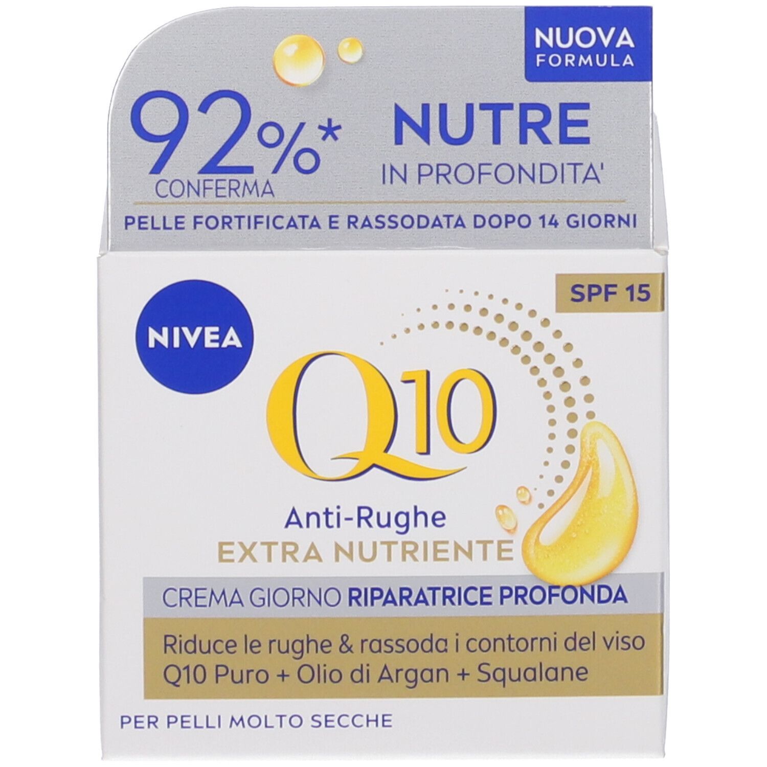Nivea Q10 Anti-Rughe Extra Nutriente Crema Giorno Riparatrice SPF 15 50 ml, Crema viso antirughe
