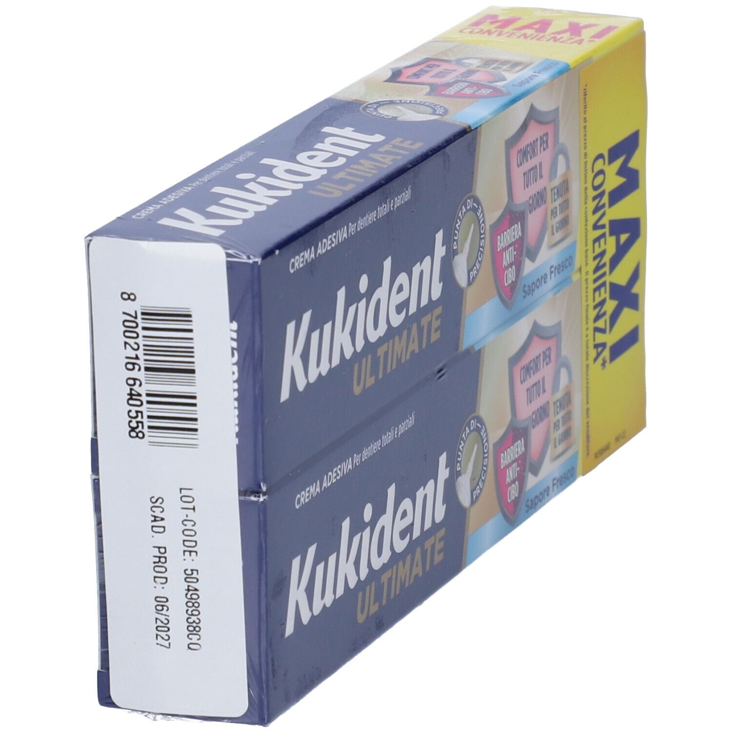 Kukident Ultimate Barriera Anti-cibo Crema Adesiva Sapore Fresco Bi-Pack