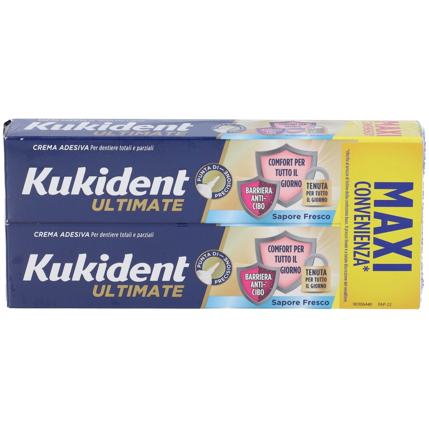 Kukident Ultimate Barriera Anti-cibo Crema Adesiva Sapore Fresco Bi-Pack
