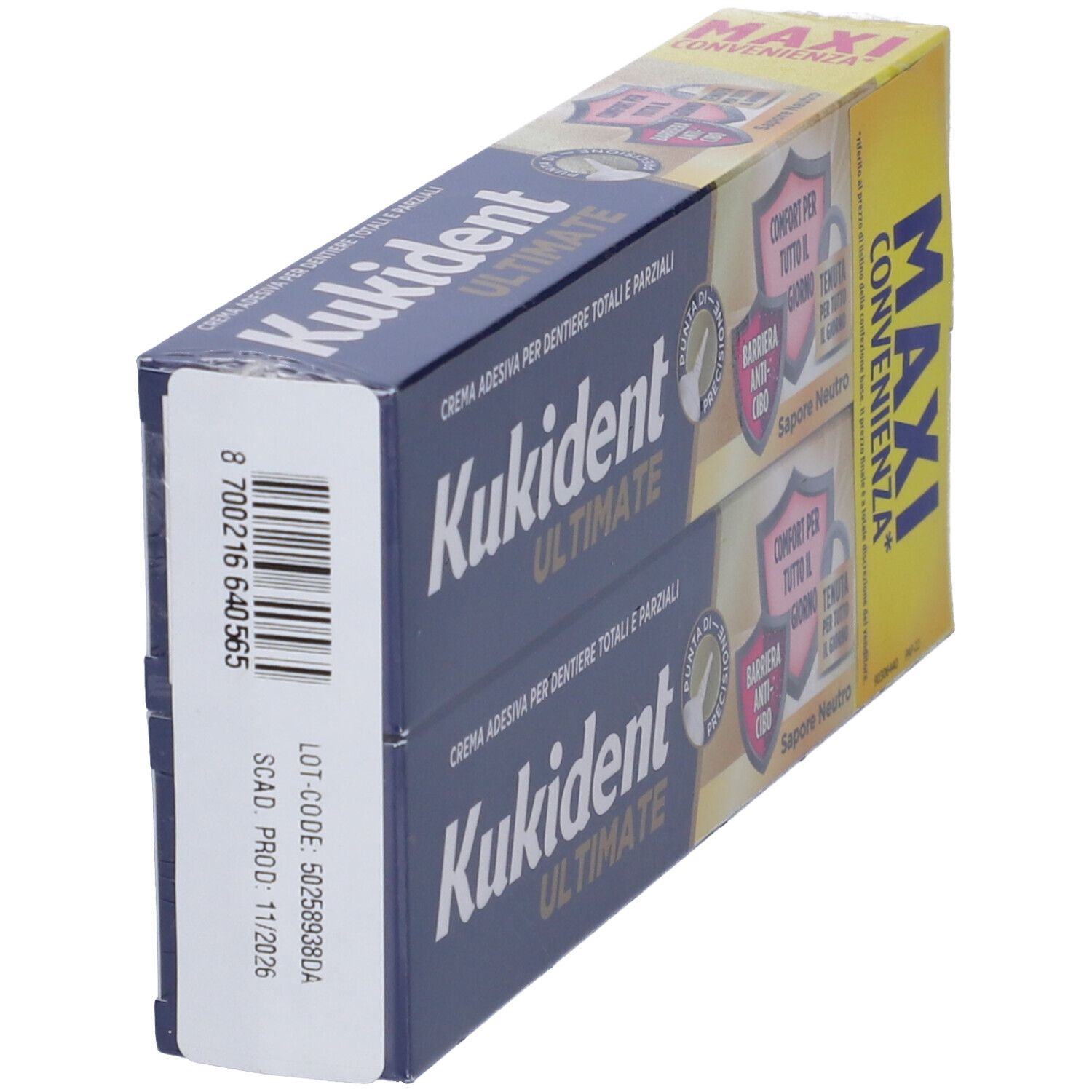 Kukident Ultimate Crema Adesiva Protesi Dentali Gusto Neutro Double Pack