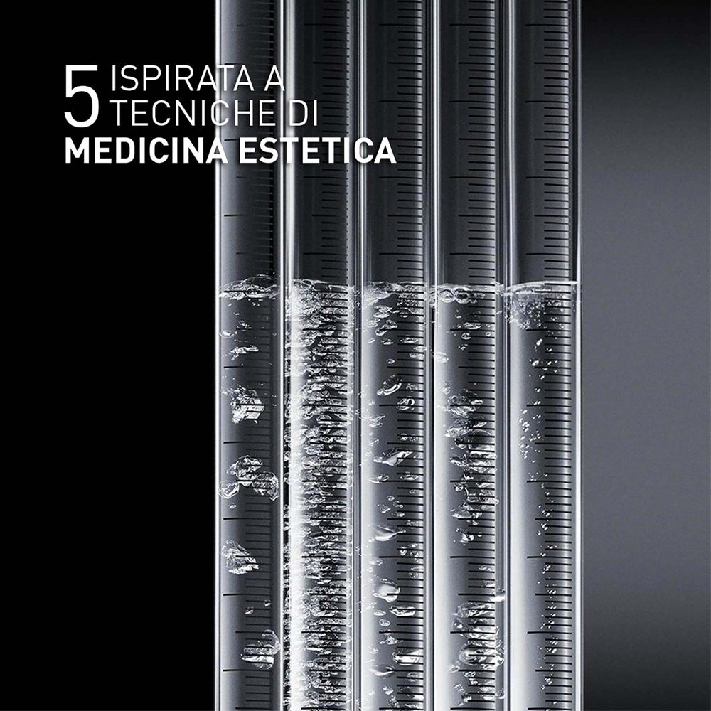 Prodotto in una mano. Testo: APPLICA SU VISO E COLLO. Vasetto di crema-gel. Scritta nera: FILORGA, TIME-FILLER 5XP.